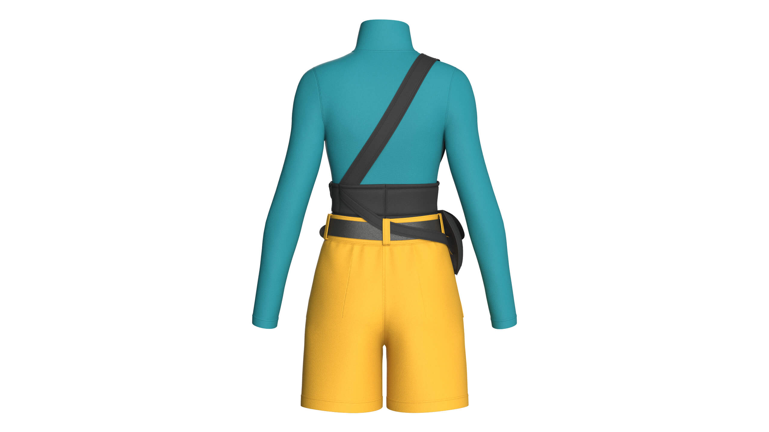 Girls High Neck Top with Cargo Shorts - Outfit 3D Model
