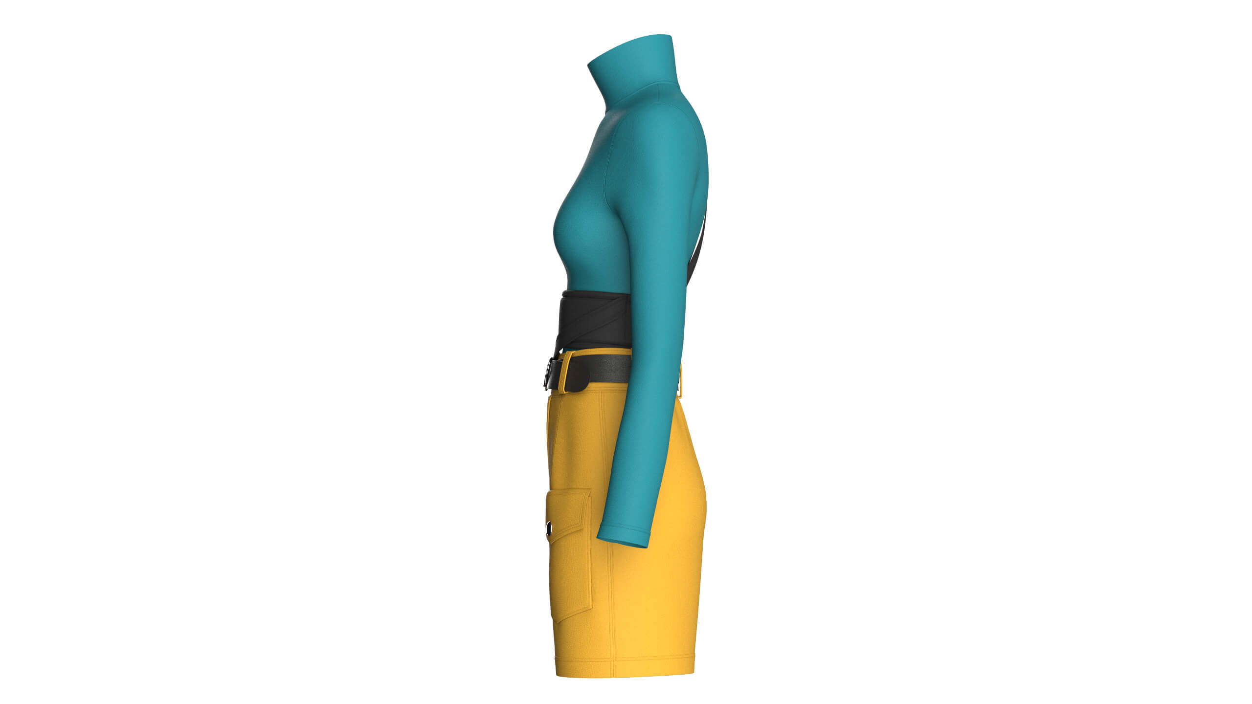 Girls High Neck Top with Cargo Shorts - Outfit 3D Model