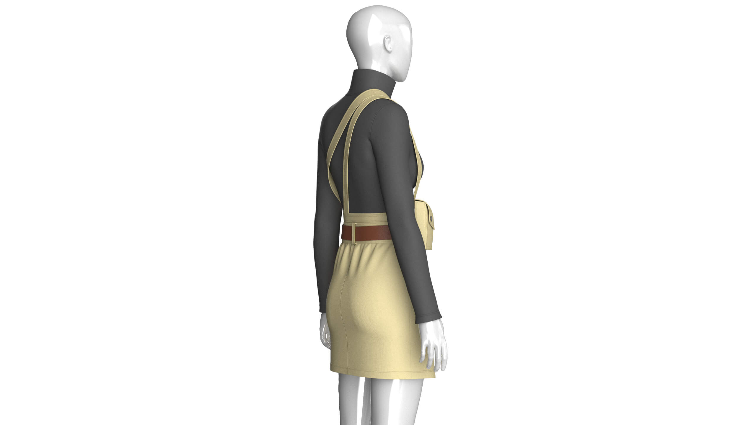 Girls High Neck Top with Cargo Skirt - Outfit 3D Model