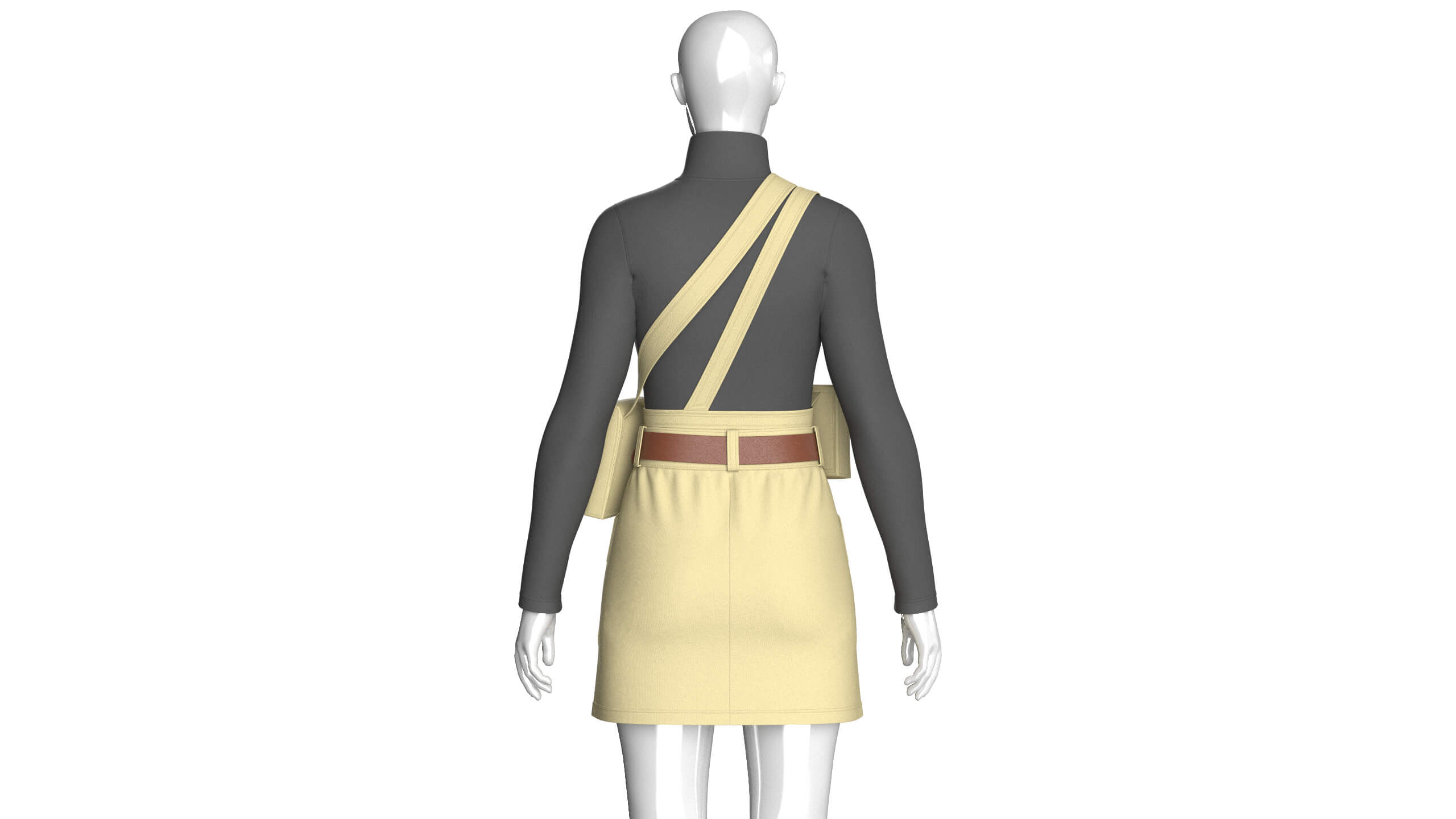 Girls High Neck Top with Cargo Skirt - Outfit 3D Model