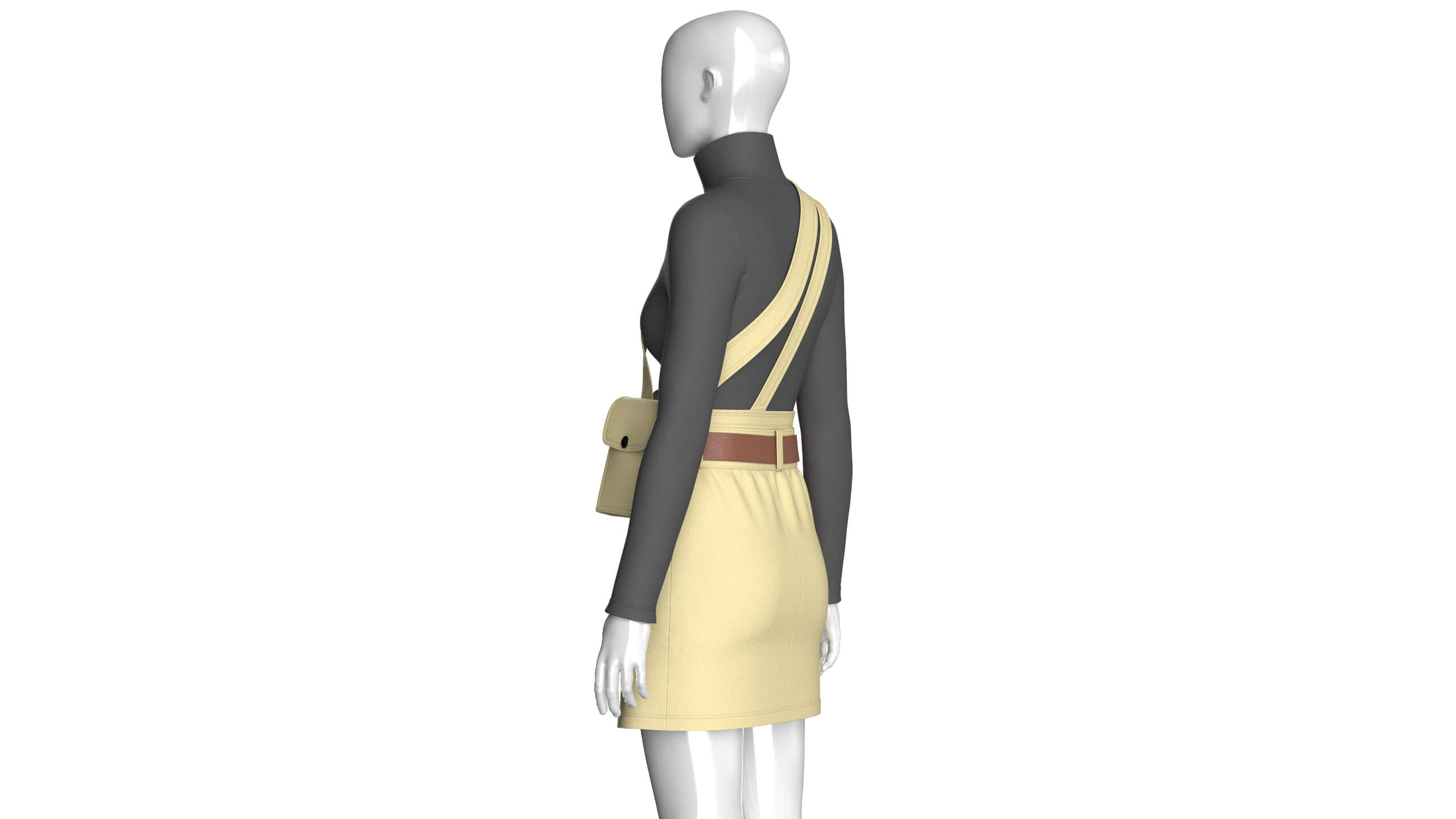 Girls High Neck Top with Cargo Skirt - Outfit 3D Model
