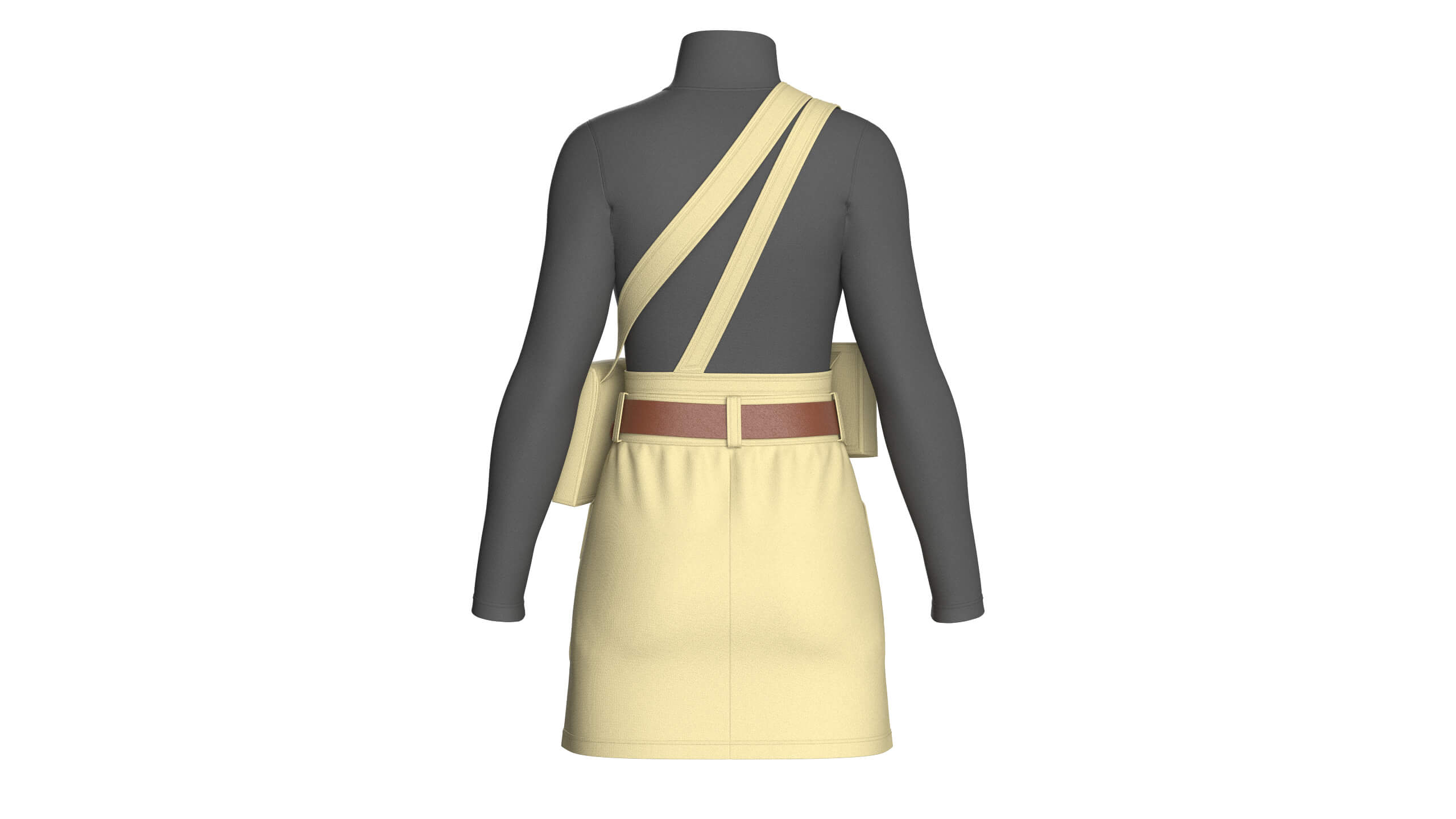 Girls High Neck Top with Cargo Skirt - Outfit 3D Model