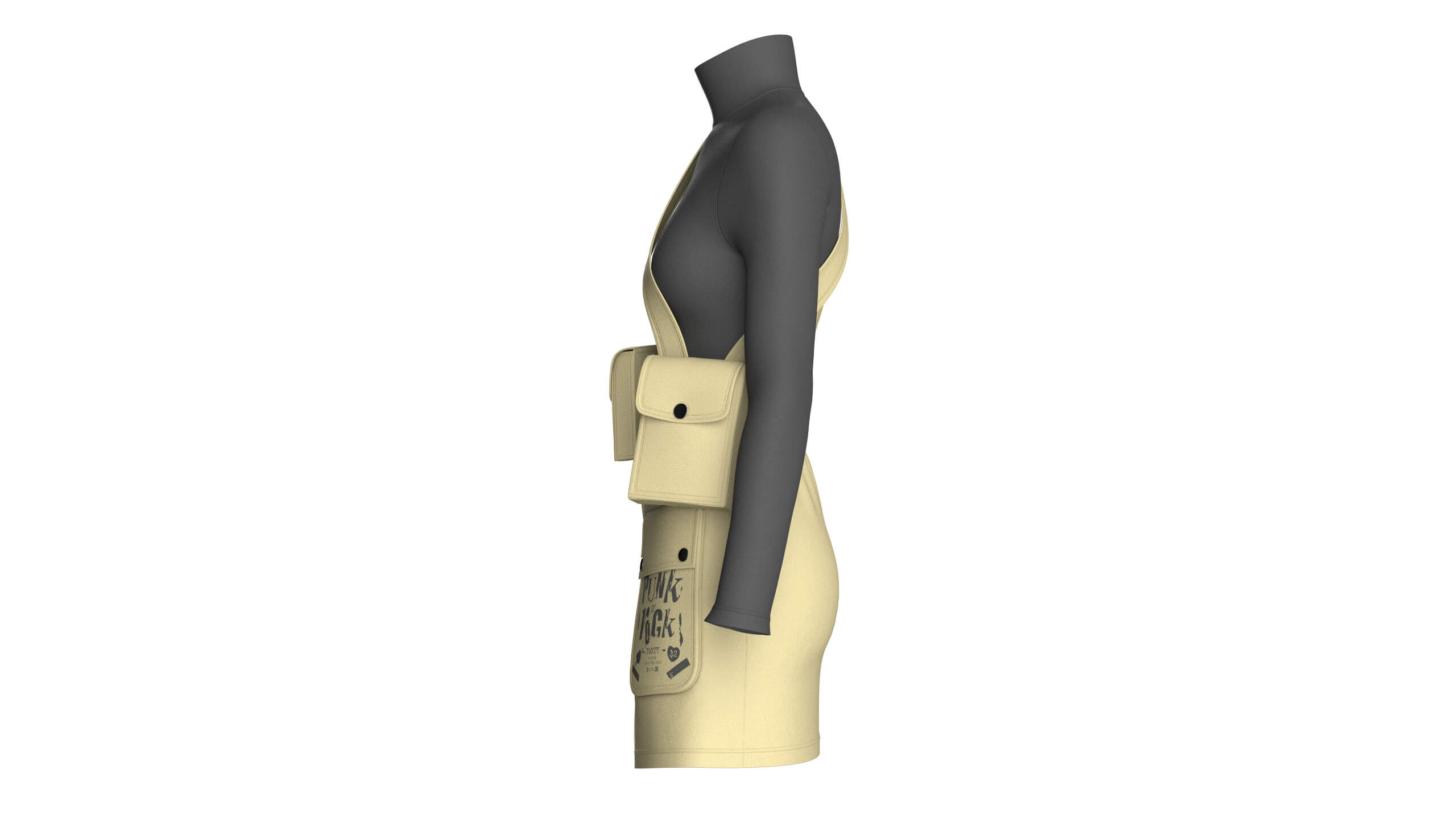 Girls High Neck Top with Cargo Skirt - Outfit 3D Model