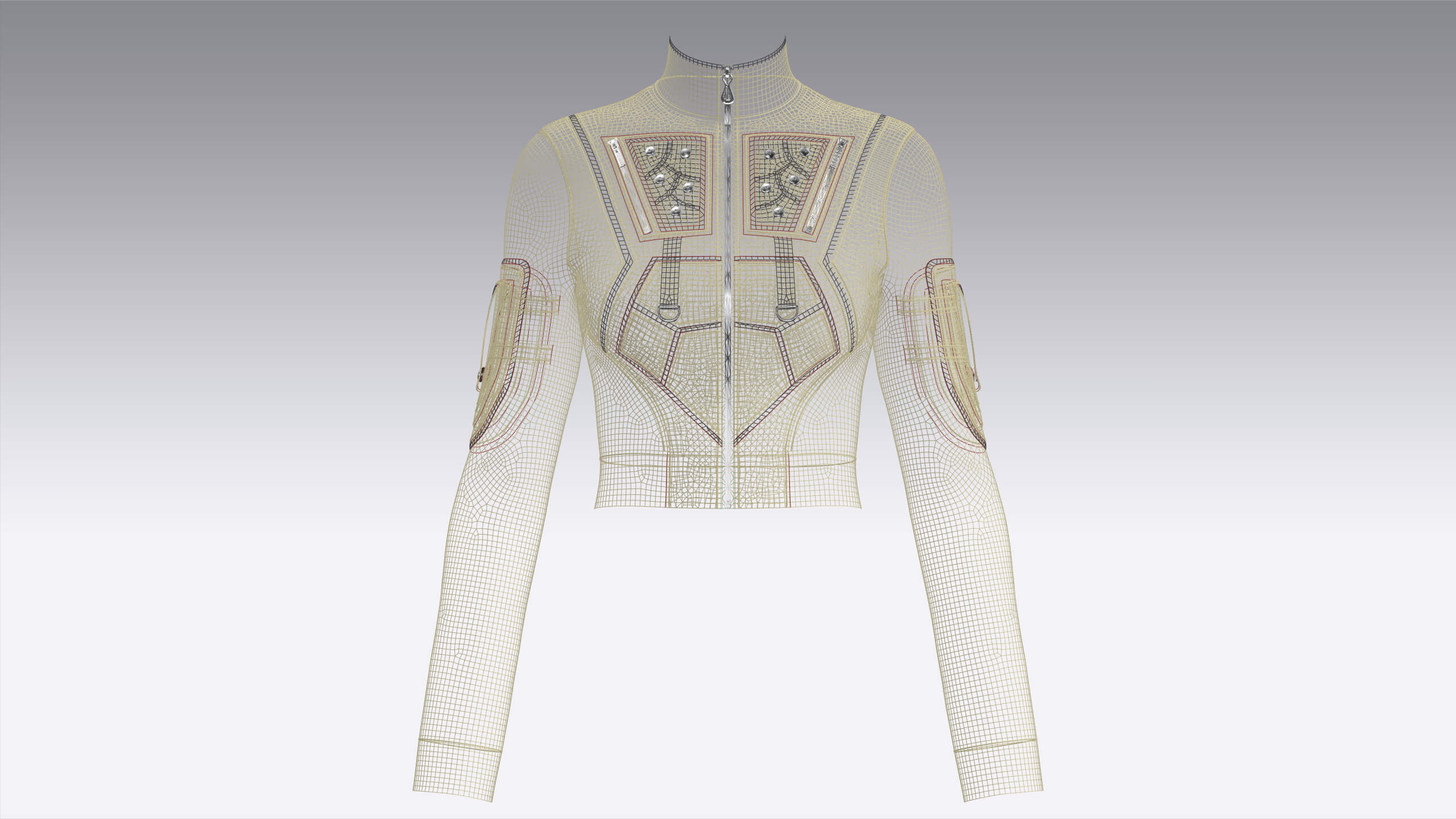 Girls High Neck Zip-Up Crop Tactical Jacket 3D Model