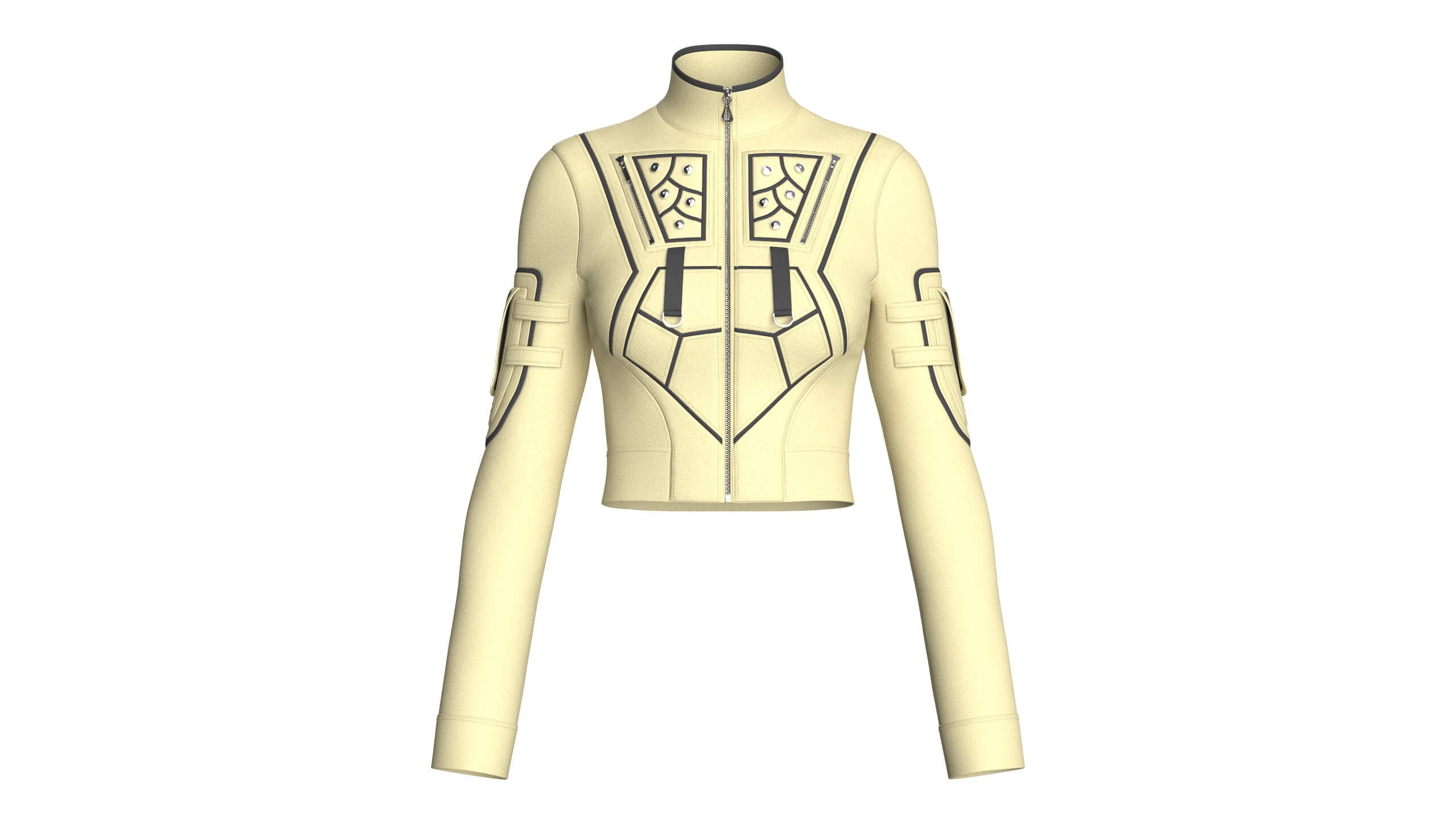 Girls High Neck Zip-Up Crop Tactical Jacket 3D Model