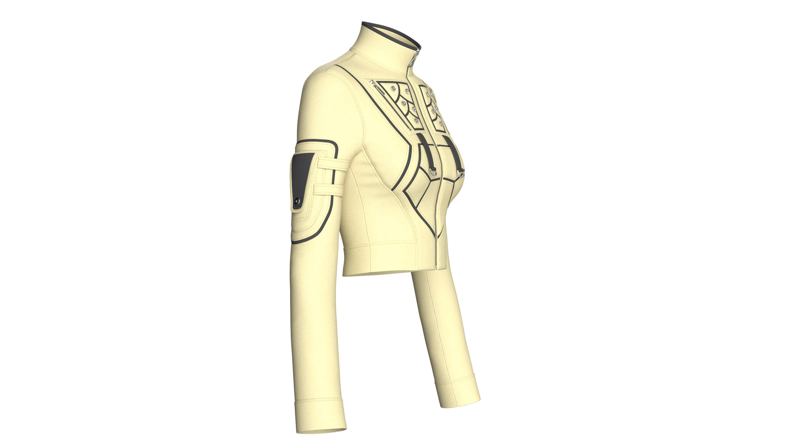 Girls High Neck Zip-Up Crop Tactical Jacket 3D Model