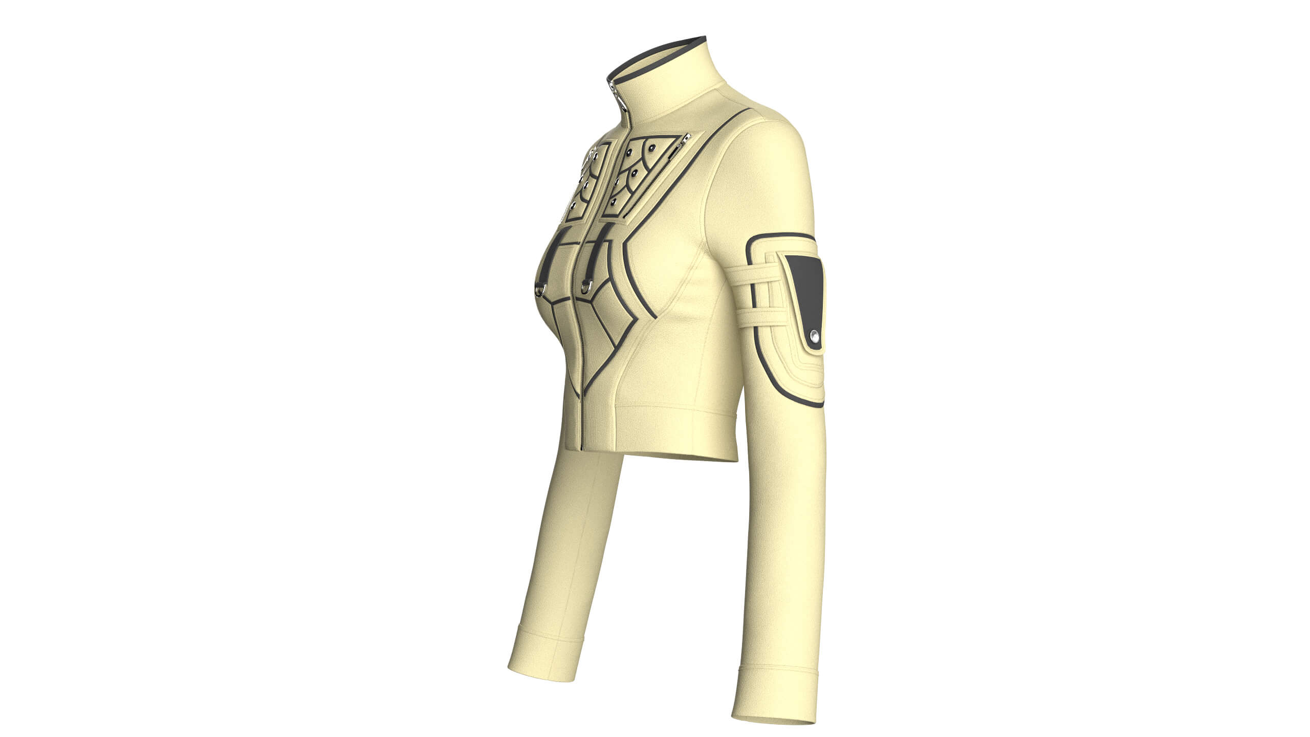 Girls High Neck Zip-Up Crop Tactical Jacket 3D Model