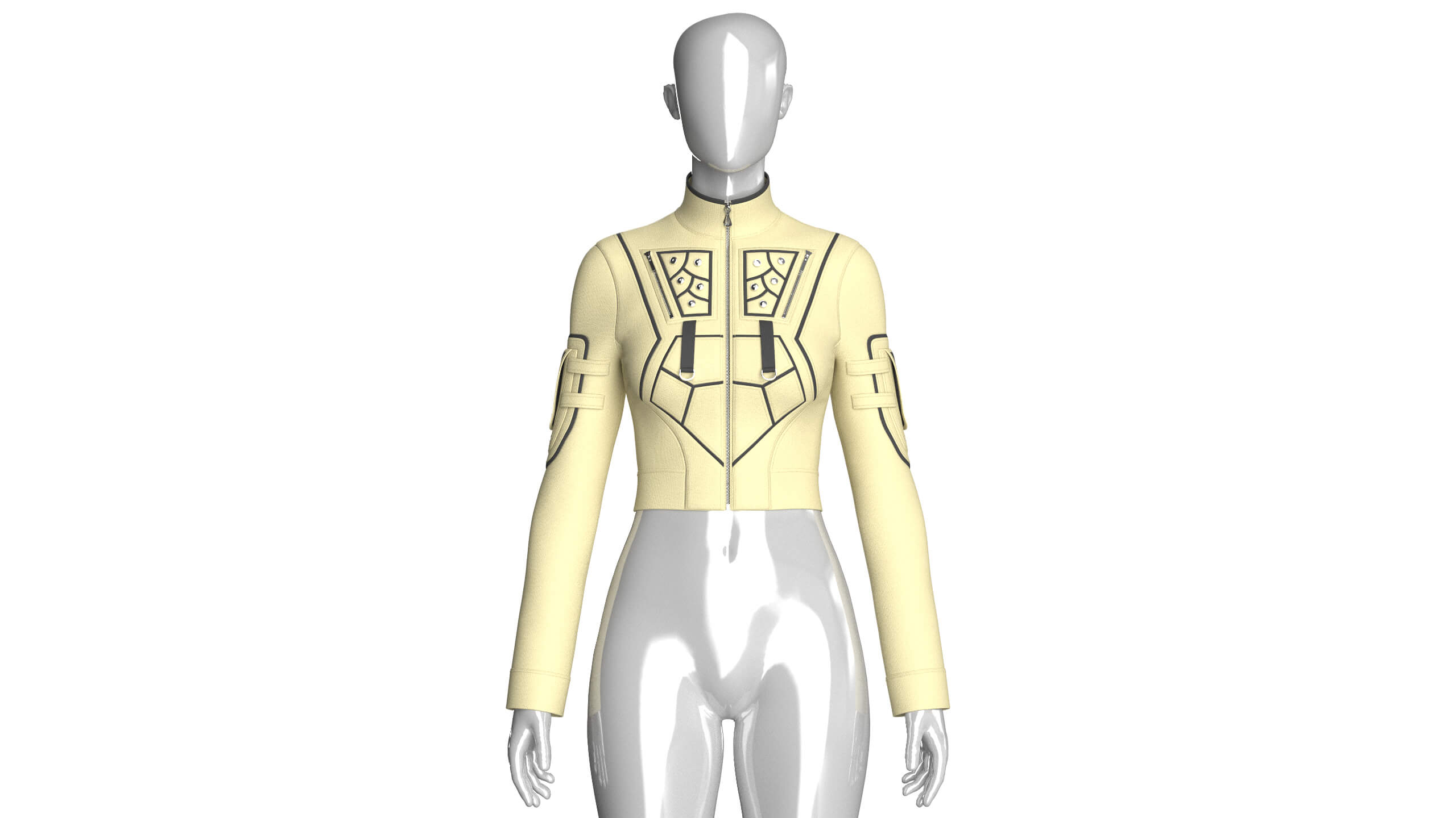 Girls High Neck Zip-Up Crop Tactical Jacket 3D Model