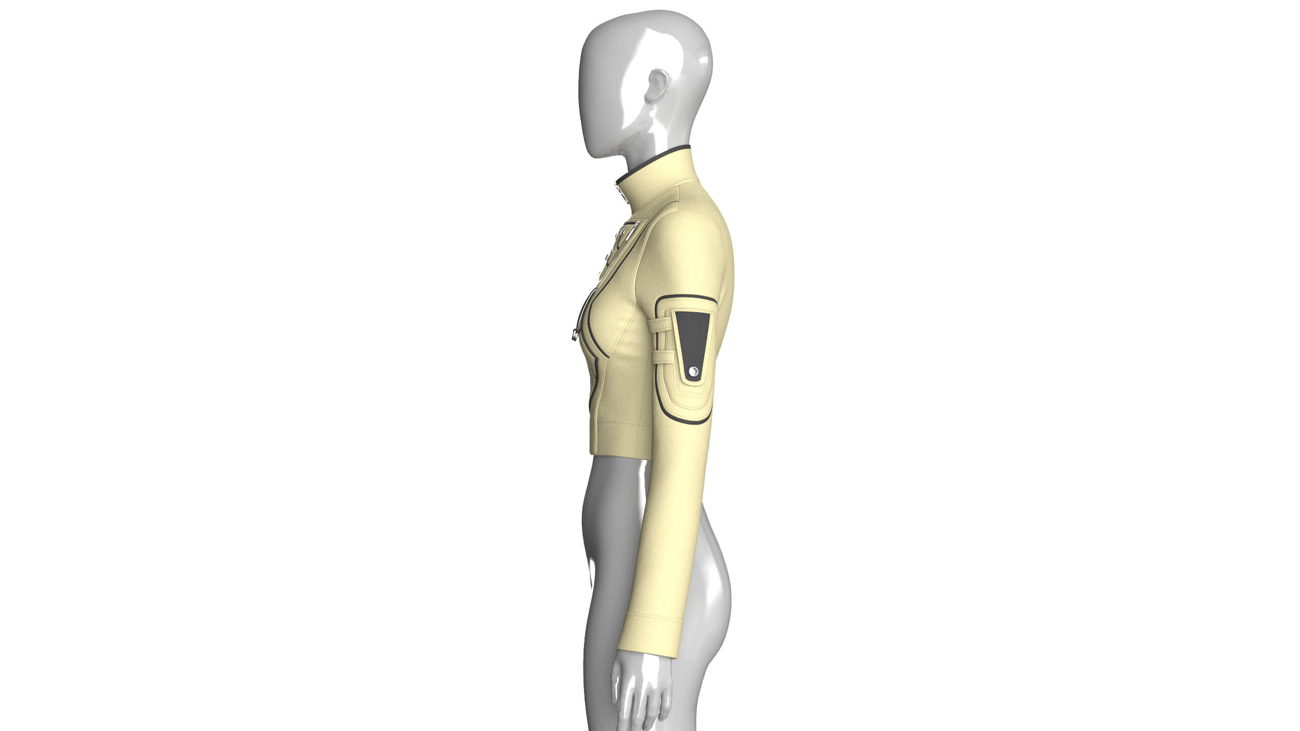 Girls High Neck Zip-Up Crop Tactical Jacket 3D Model