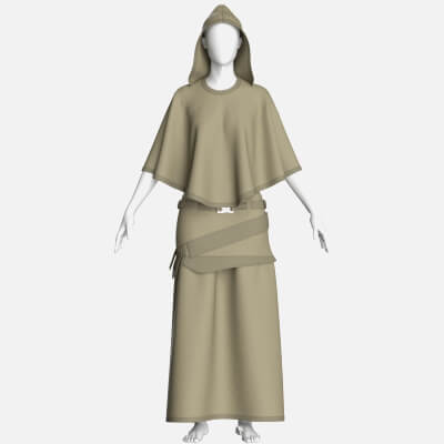 Girls Hooded Cape Top With Belted Skirt-Outfit