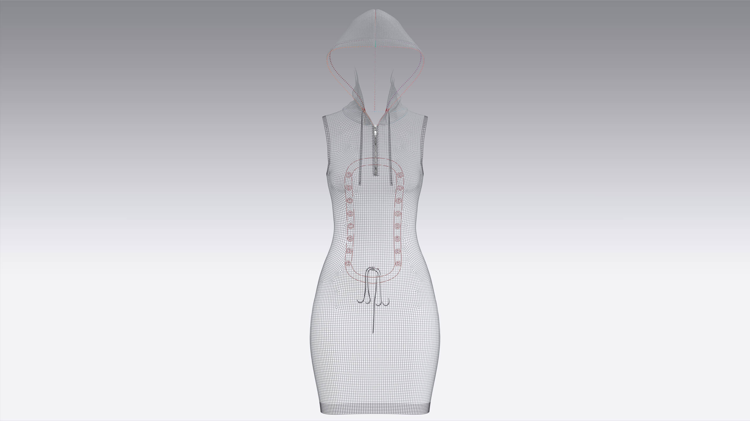 Girls Hooded Mini Dress with Back Lace-Up 3D Model