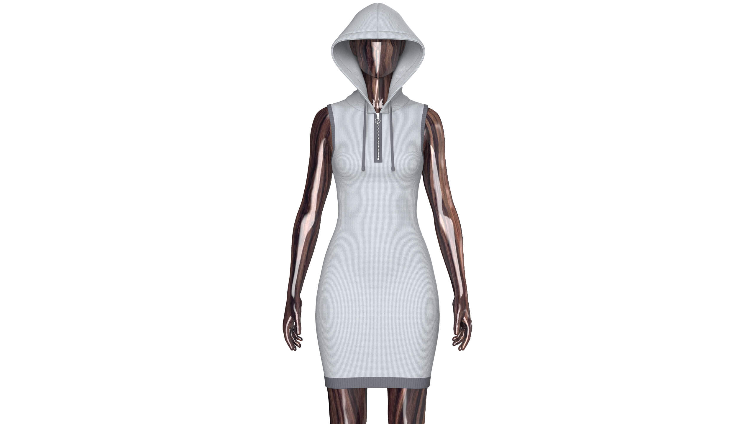 Girls Hooded Mini Dress with Back Lace-Up 3D Model