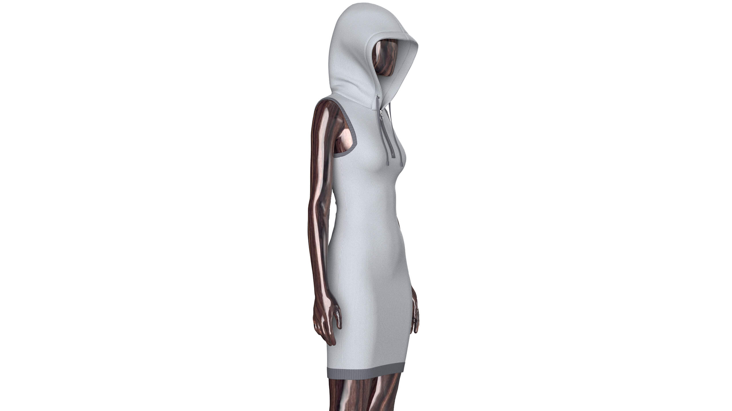 Girls Hooded Mini Dress with Back Lace-Up 3D Model