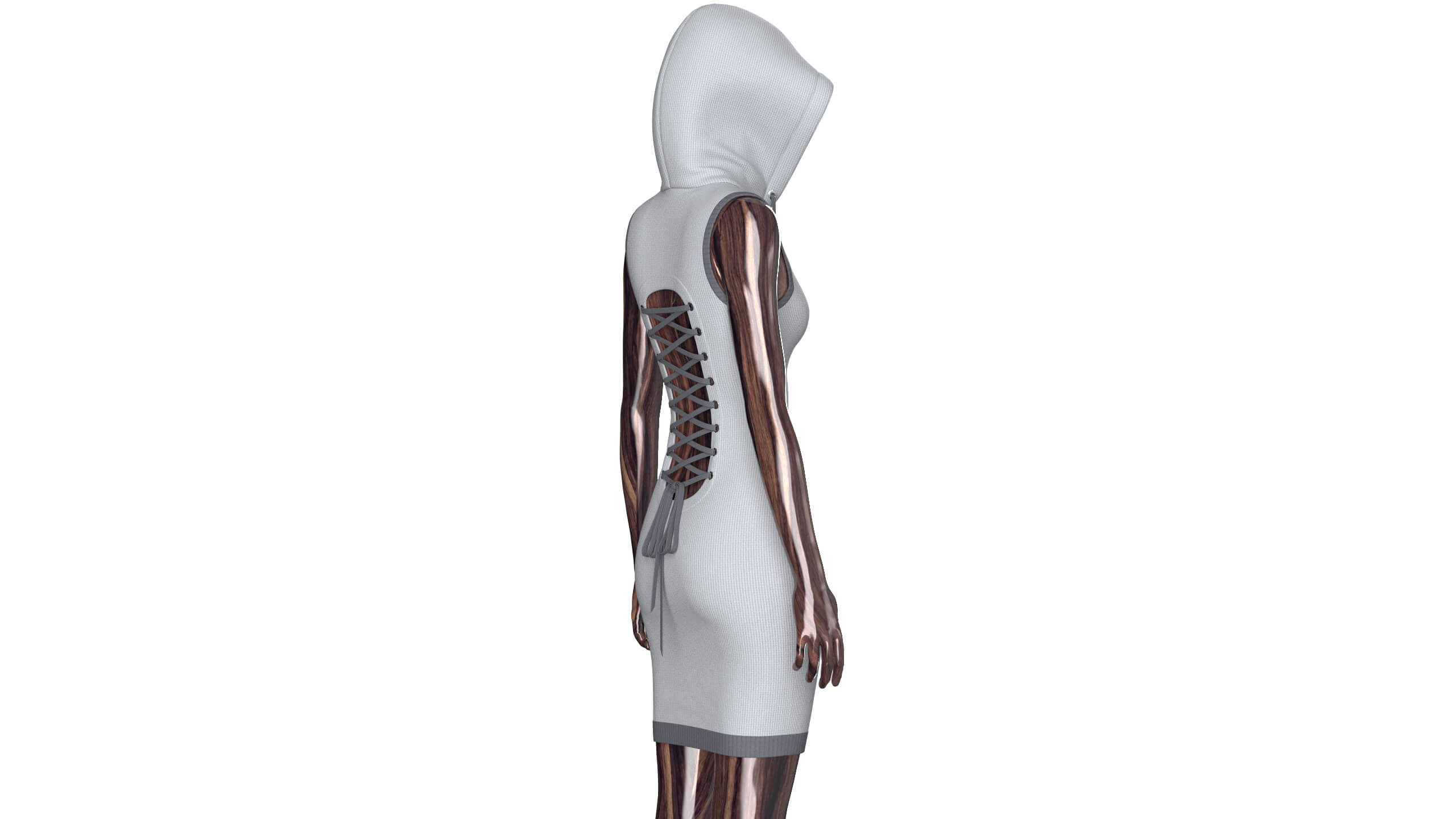 Girls Hooded Mini Dress with Back Lace-Up 3D Model