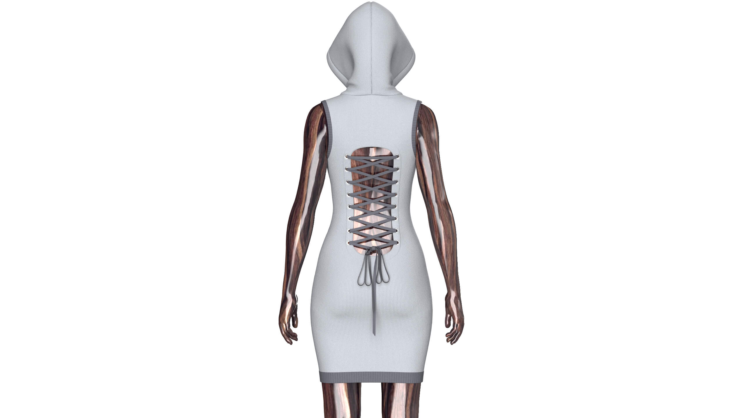 Girls Hooded Mini Dress with Back Lace-Up 3D Model