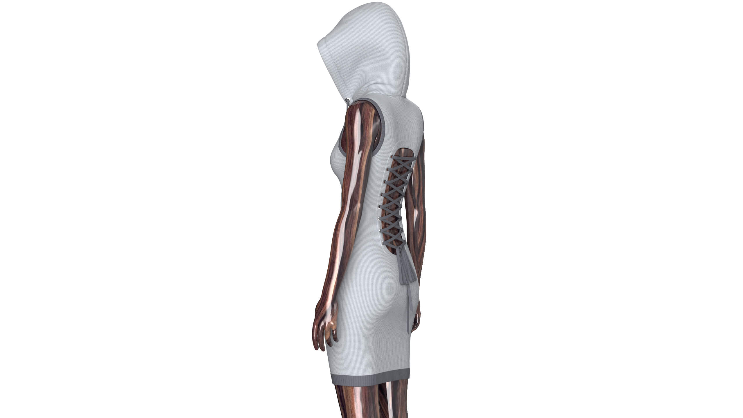 Girls Hooded Mini Dress with Back Lace-Up 3D Model