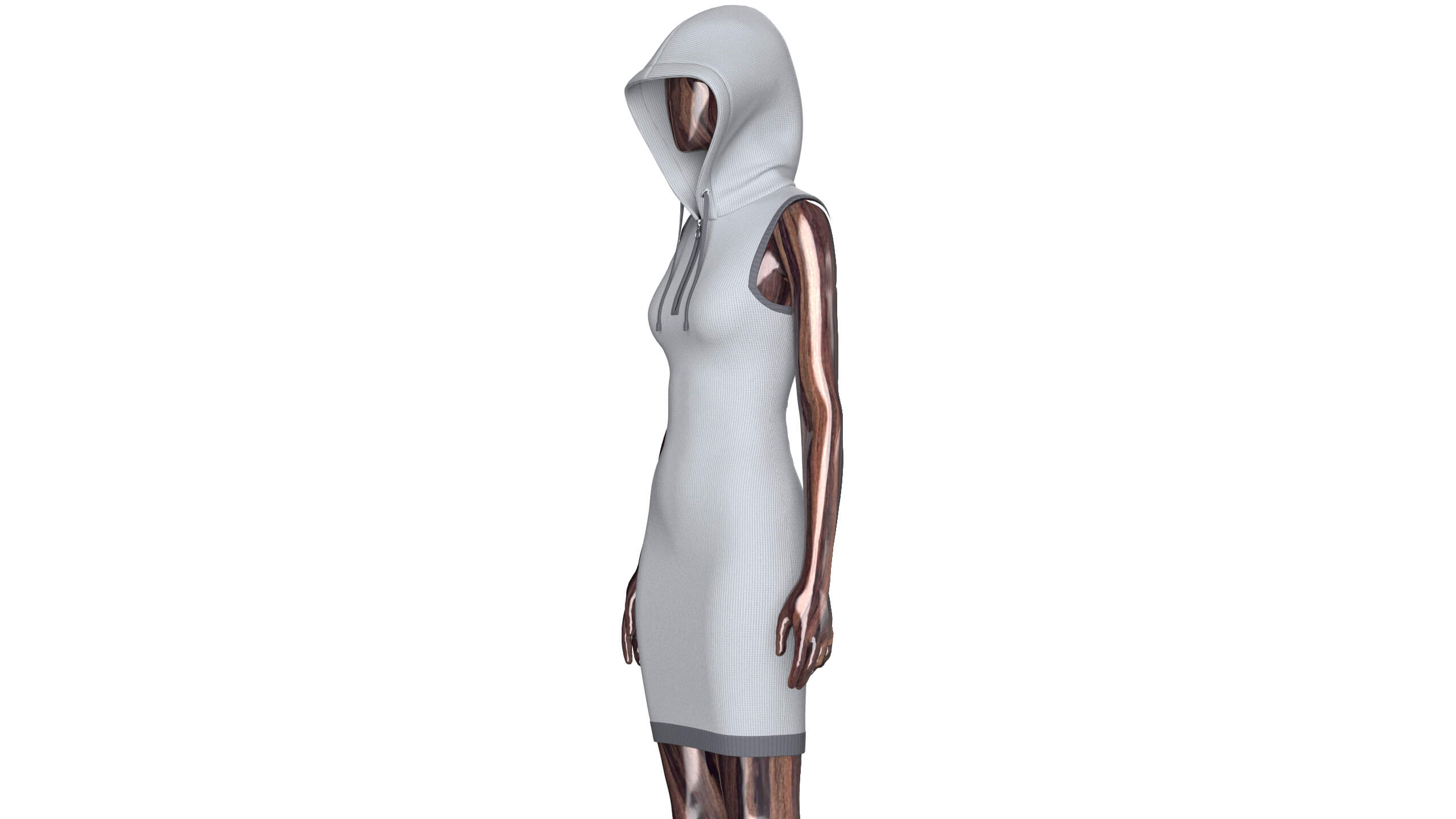 Girls Hooded Mini Dress with Back Lace-Up 3D Model