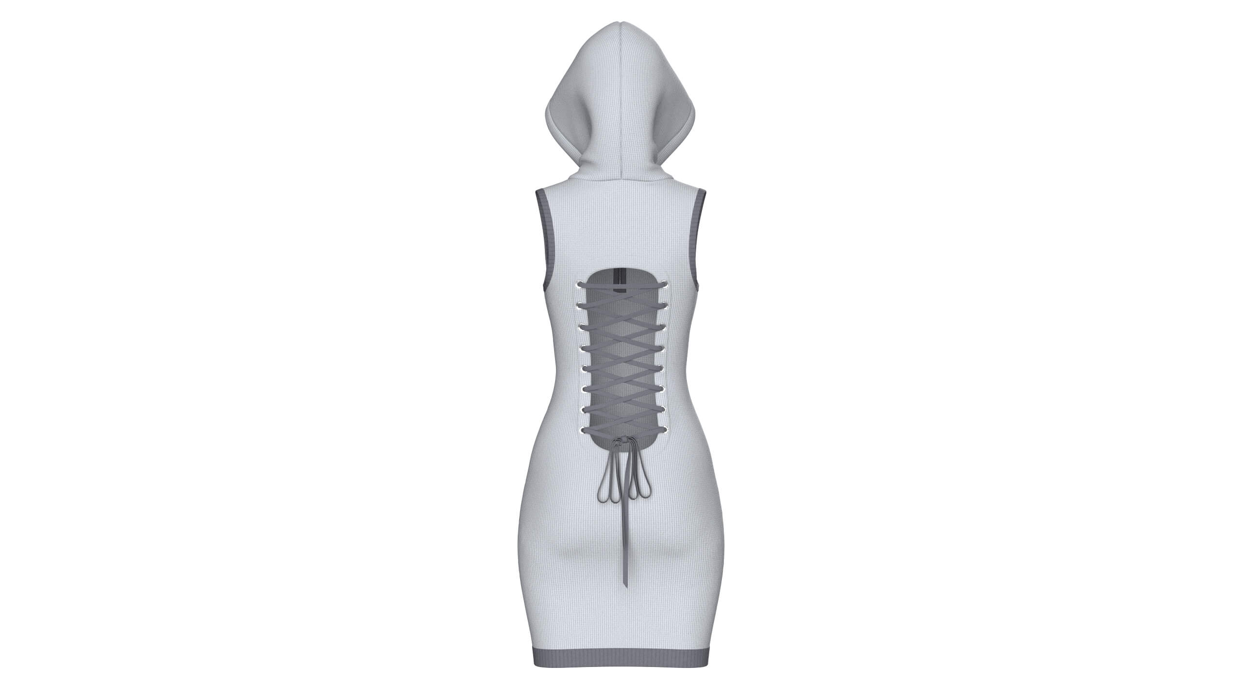 Girls Hooded Mini Dress with Back Lace-Up 3D Model