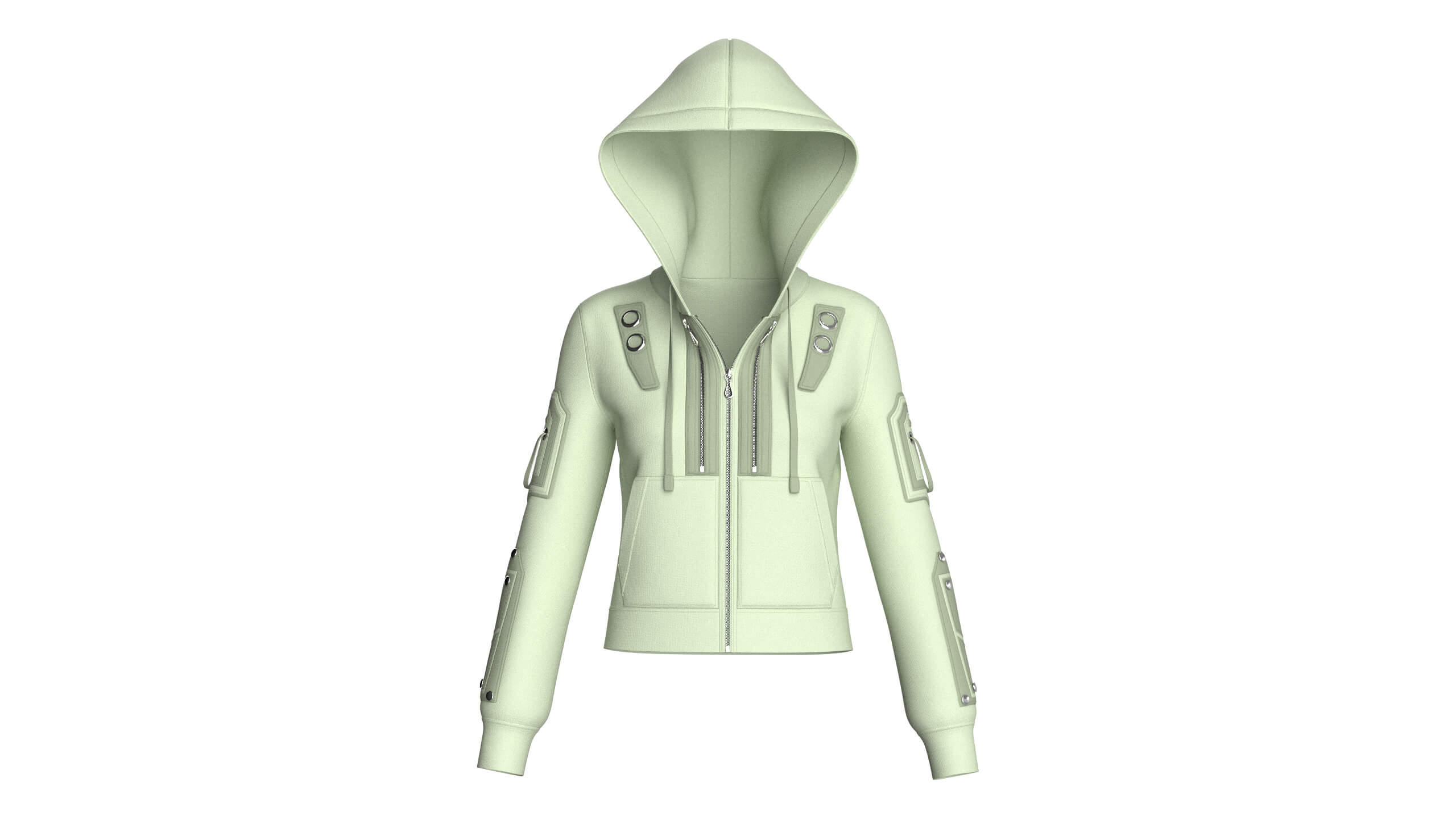 Girls Hooded Tactical Jacket with Pocket 3D Model