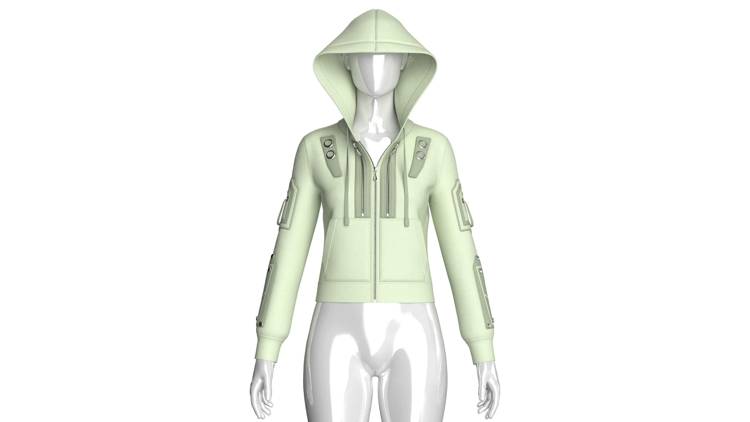 Girls Hooded Tactical Jacket with Pocket 3D Model