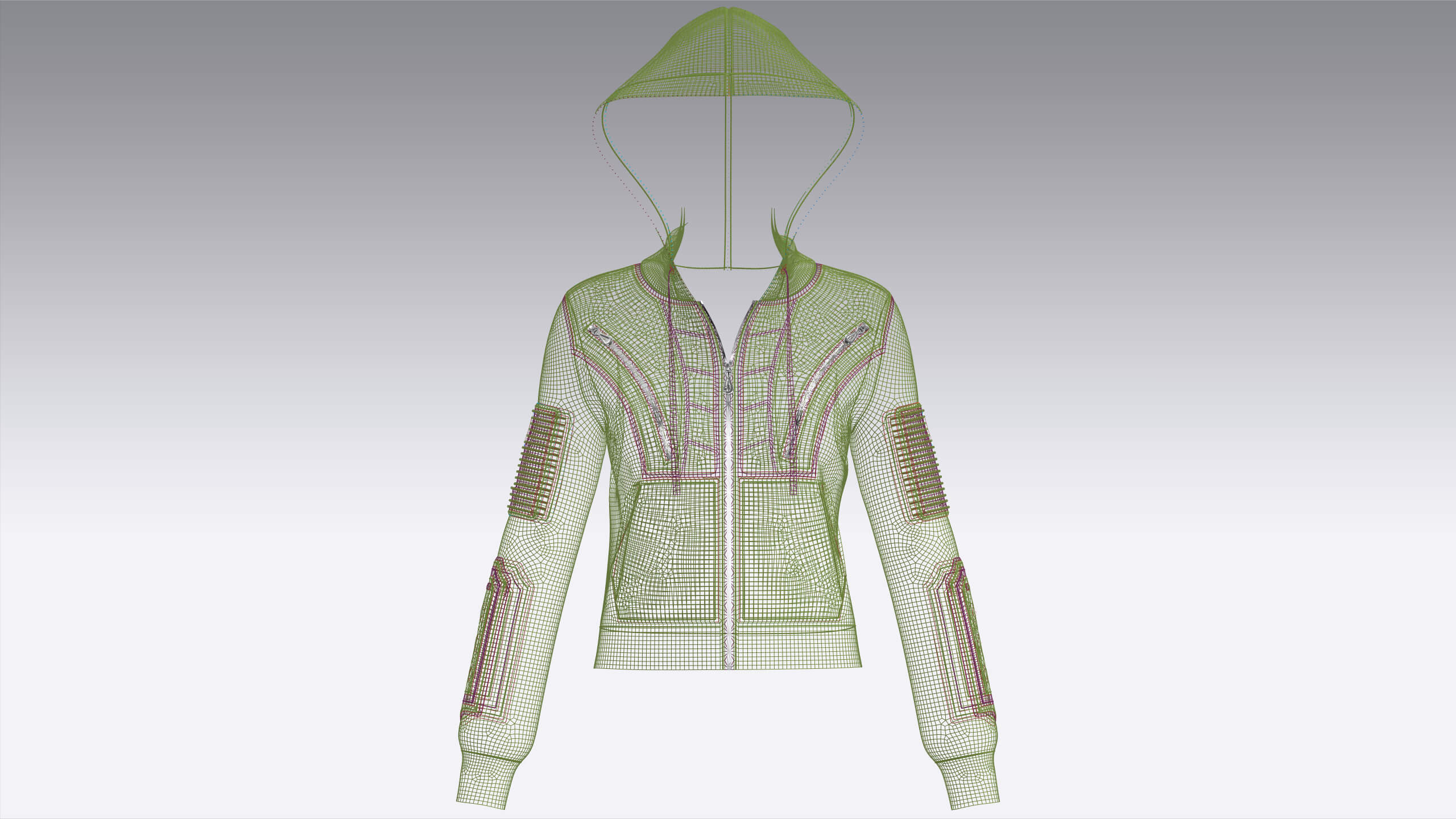 Girls Hooded Zip Jacket With Sleeve Pocket 3D Model