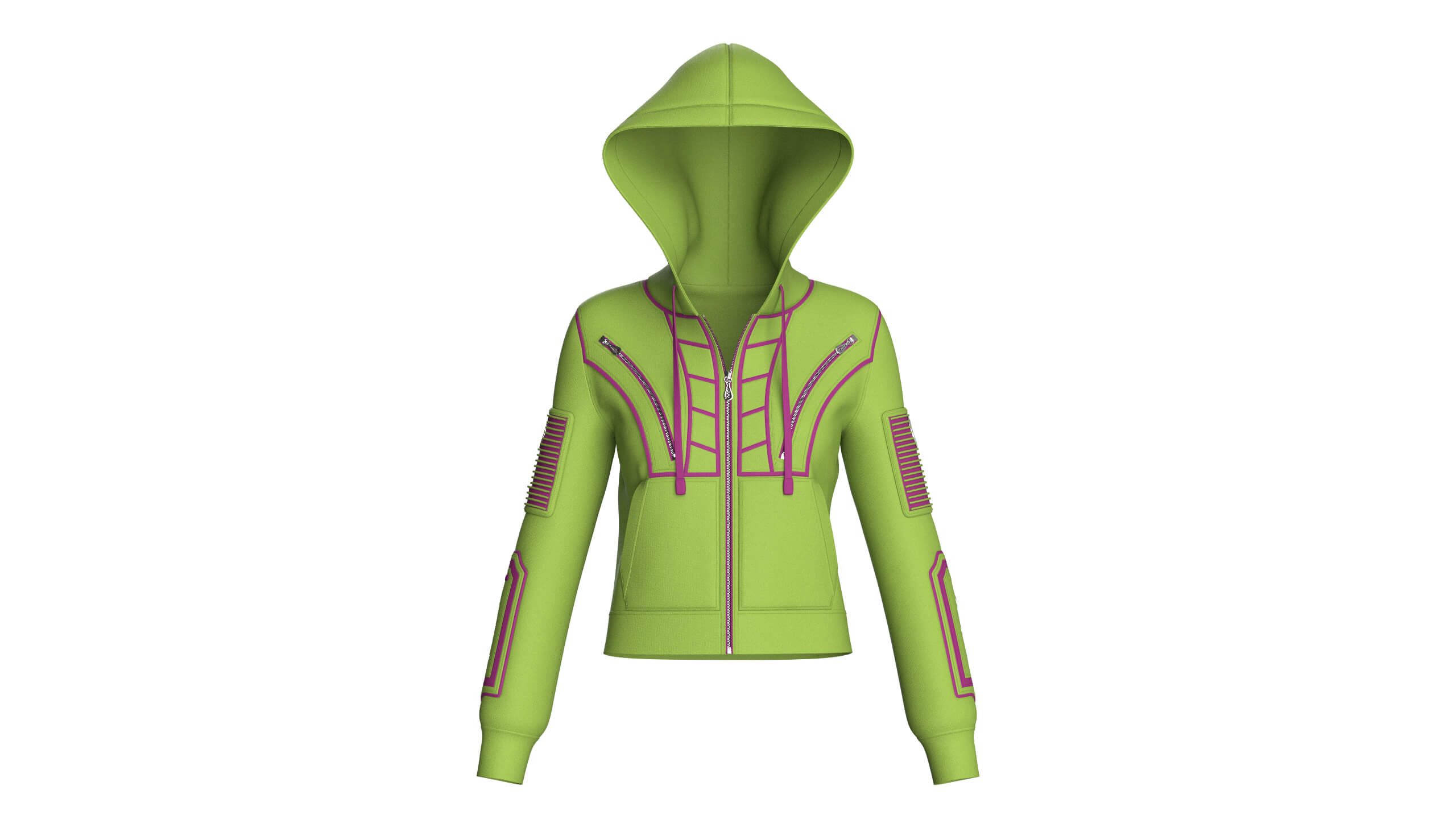 Girls Hooded Zip Jacket With Sleeve Pocket 3D Model