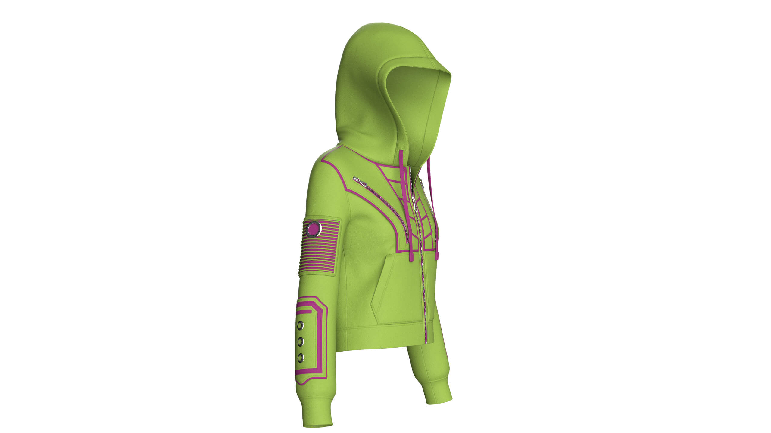Girls Hooded Zip Jacket With Sleeve Pocket 3D Model
