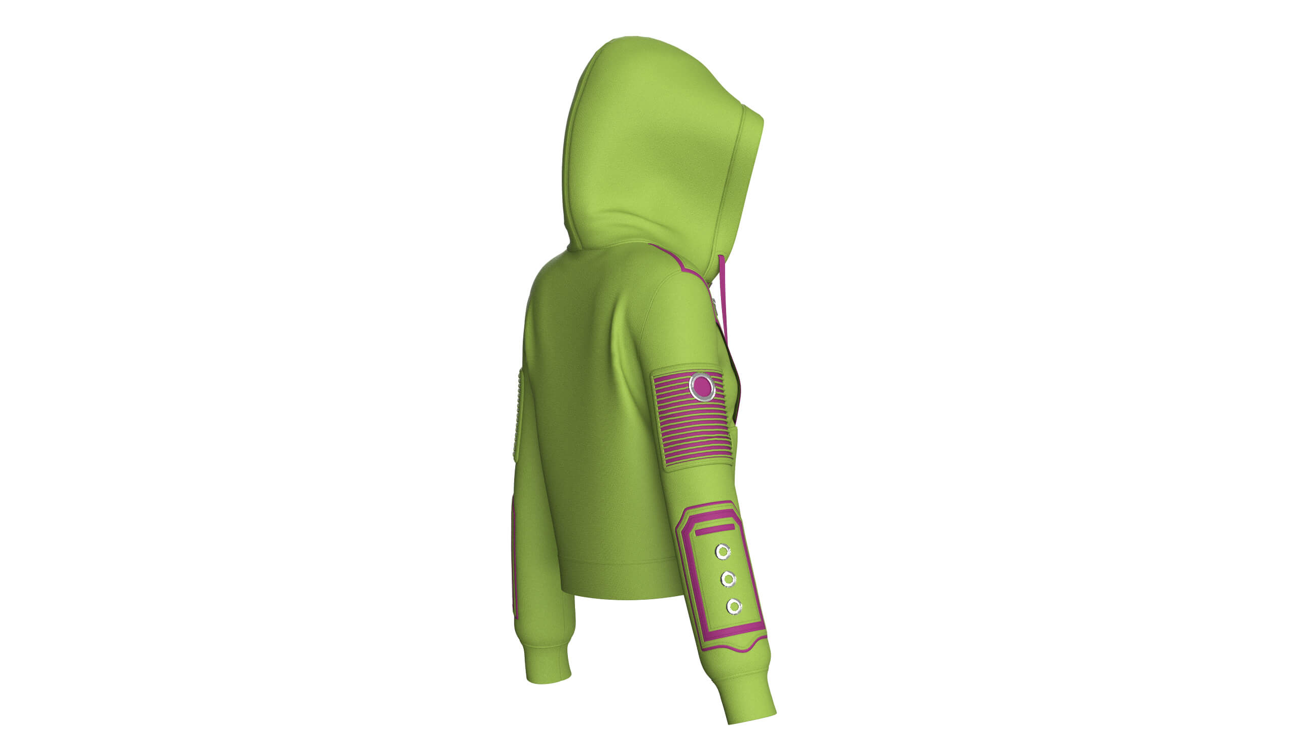 Girls Hooded Zip Jacket With Sleeve Pocket 3D Model