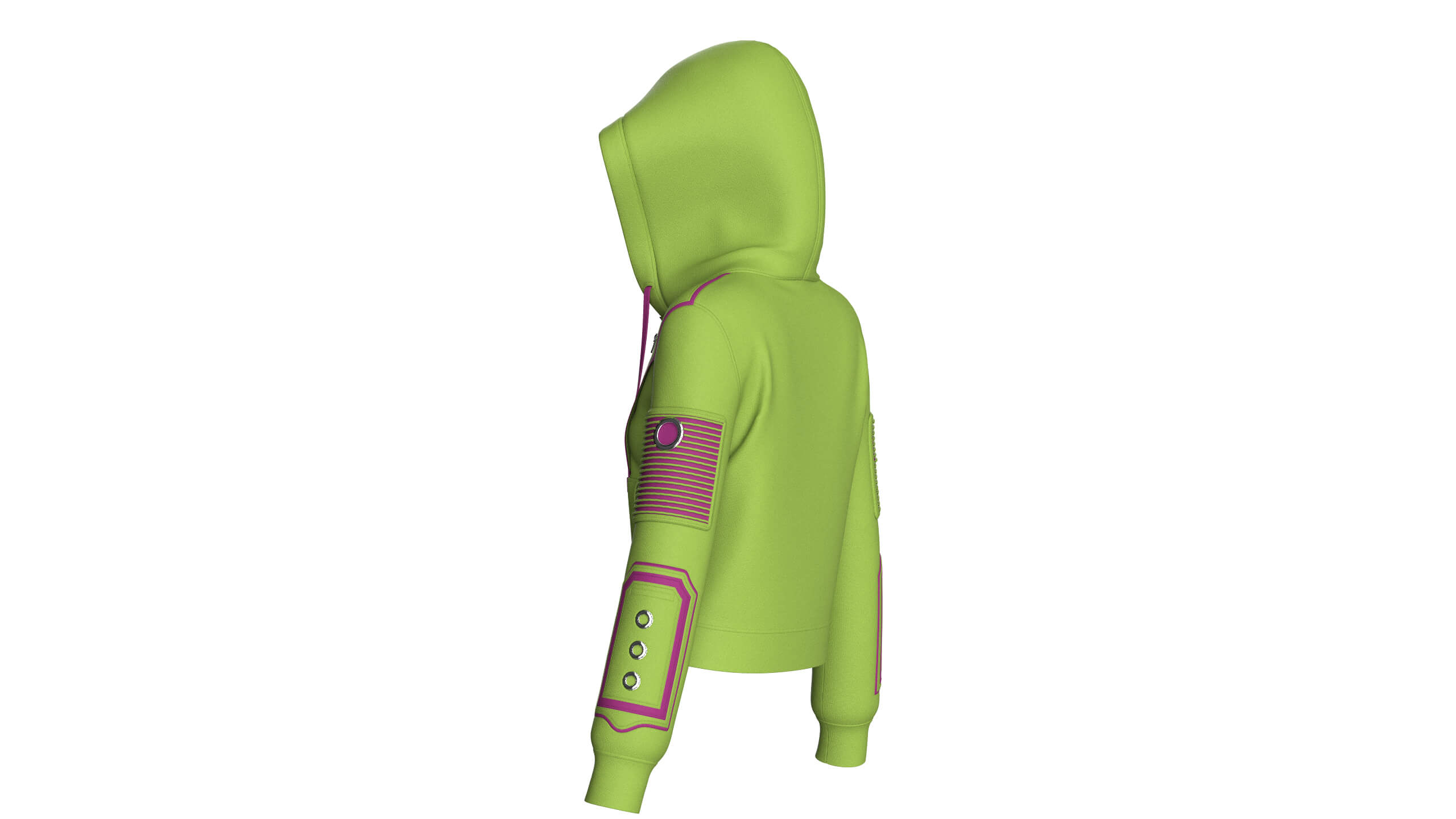 Girls Hooded Zip Jacket With Sleeve Pocket 3D Model