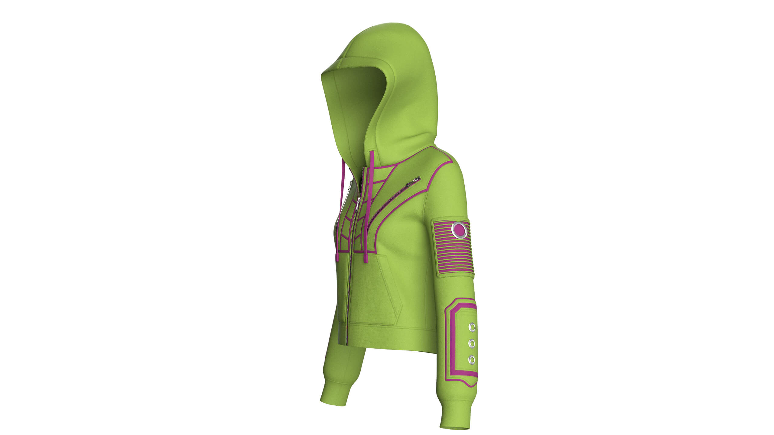 Girls Hooded Zip Jacket With Sleeve Pocket 3D Model
