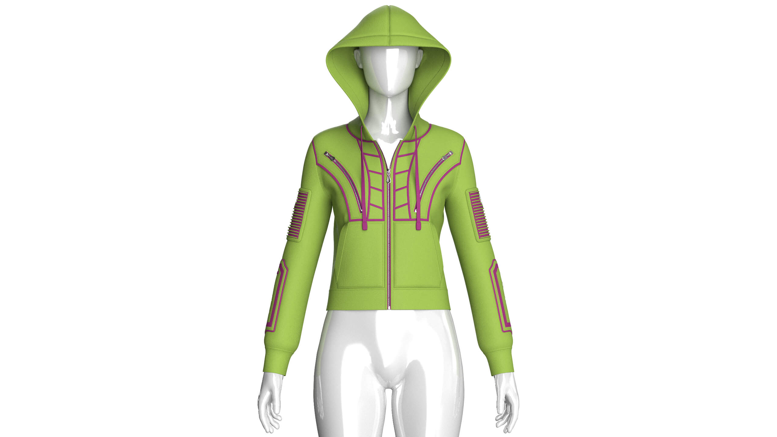 Girls Hooded Zip Jacket With Sleeve Pocket 3D Model