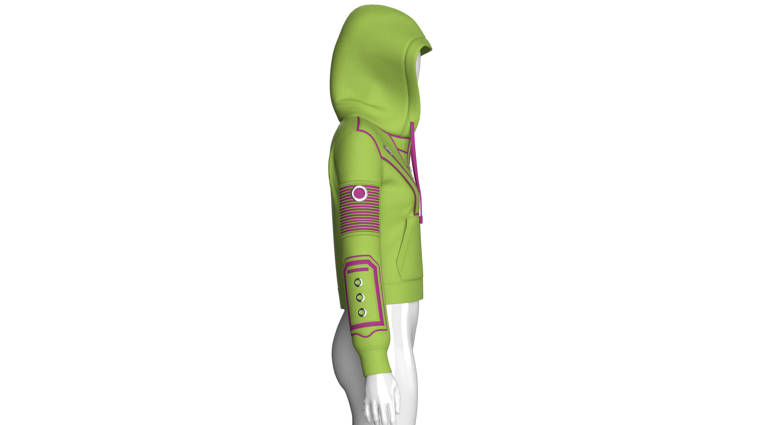 Girls Hooded Zip Jacket With Sleeve Pocket 3D Model