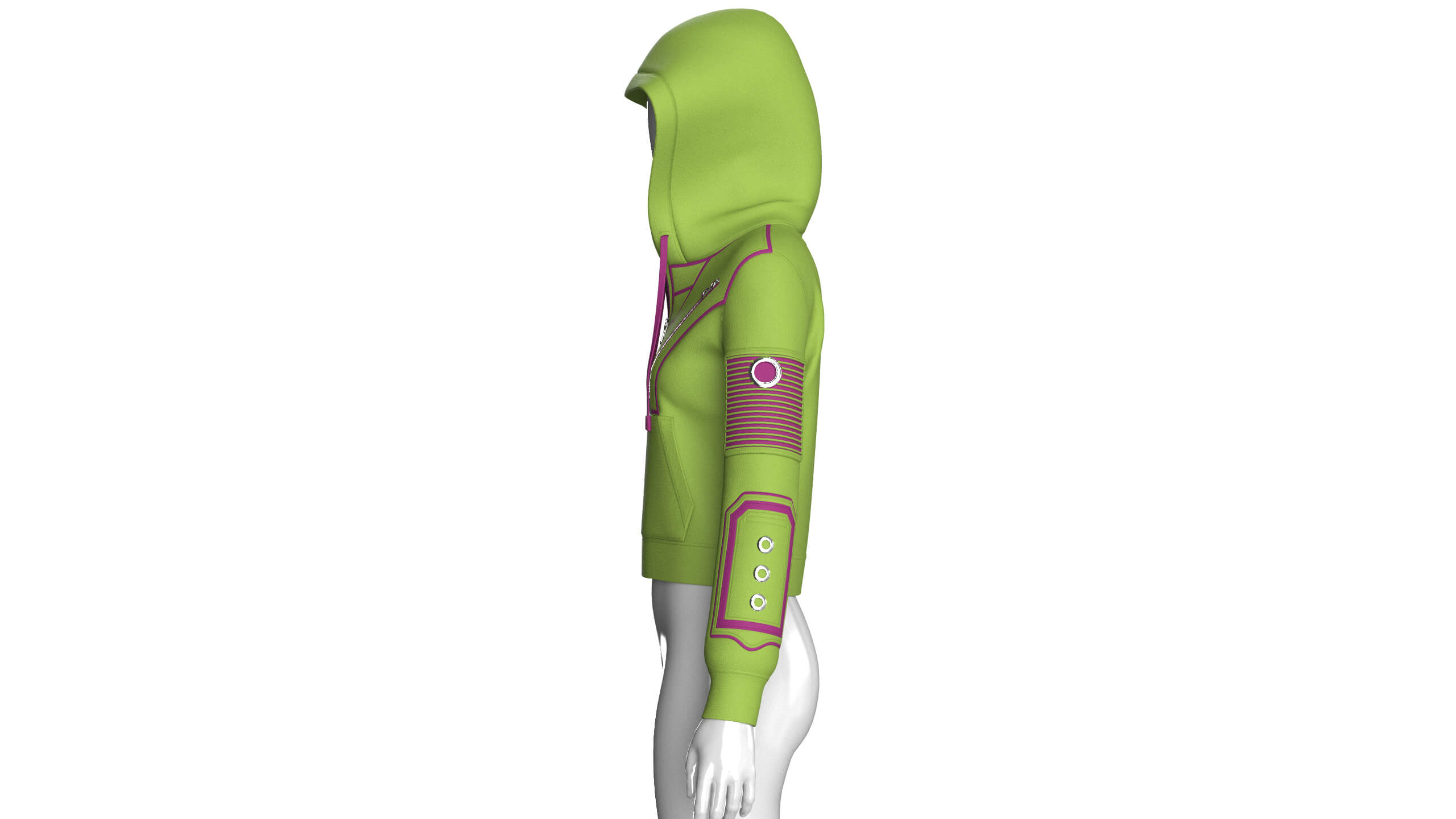 Girls Hooded Zip Jacket With Sleeve Pocket 3D Model