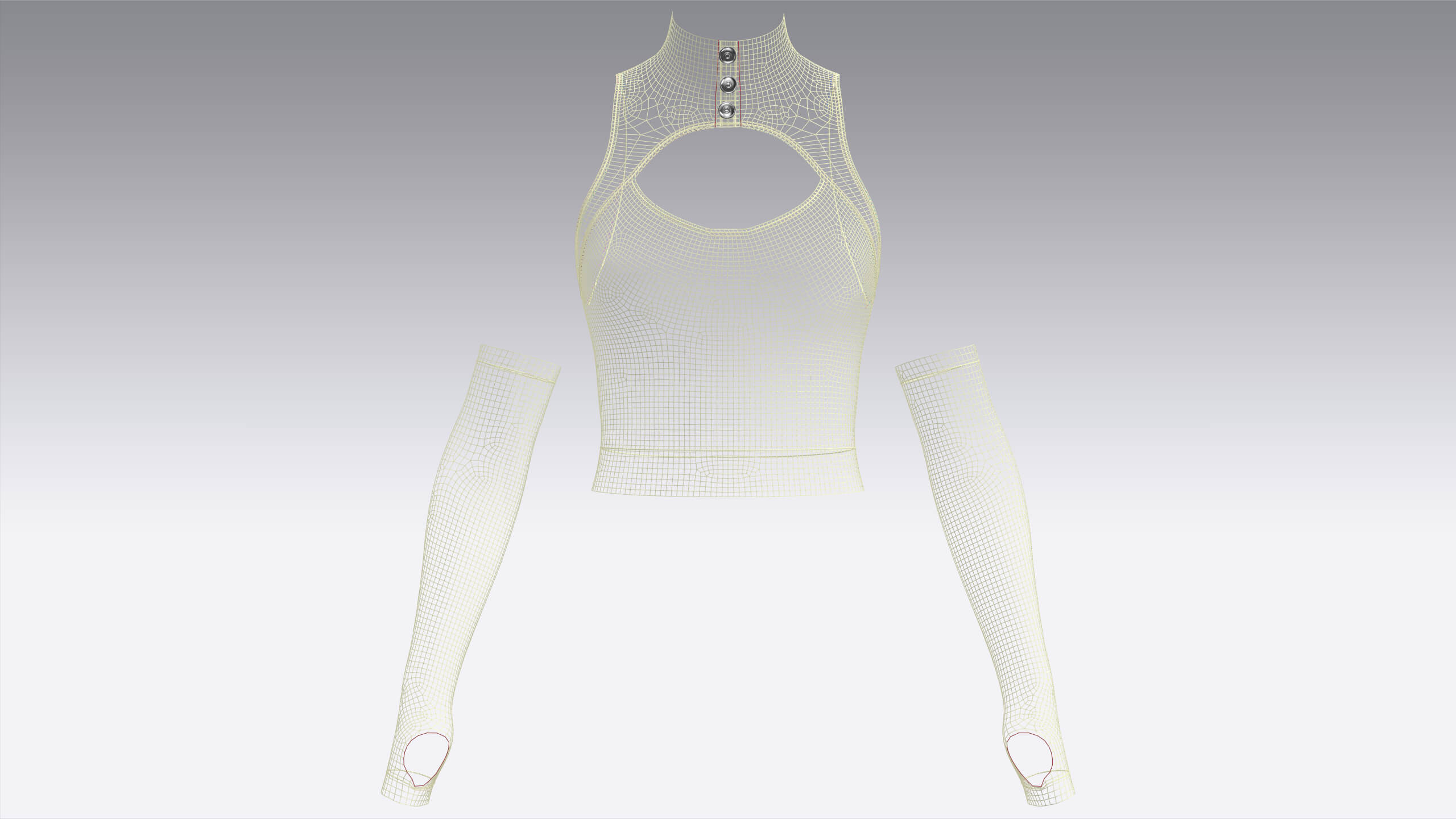 Girls Keyhole Crop Top with Thumbhole Sleeves 3D Model