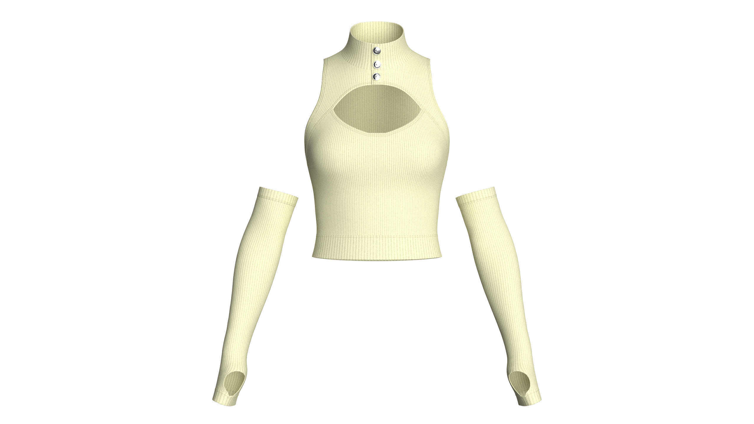 Girls Keyhole Crop Top with Thumbhole Sleeves 3D Model