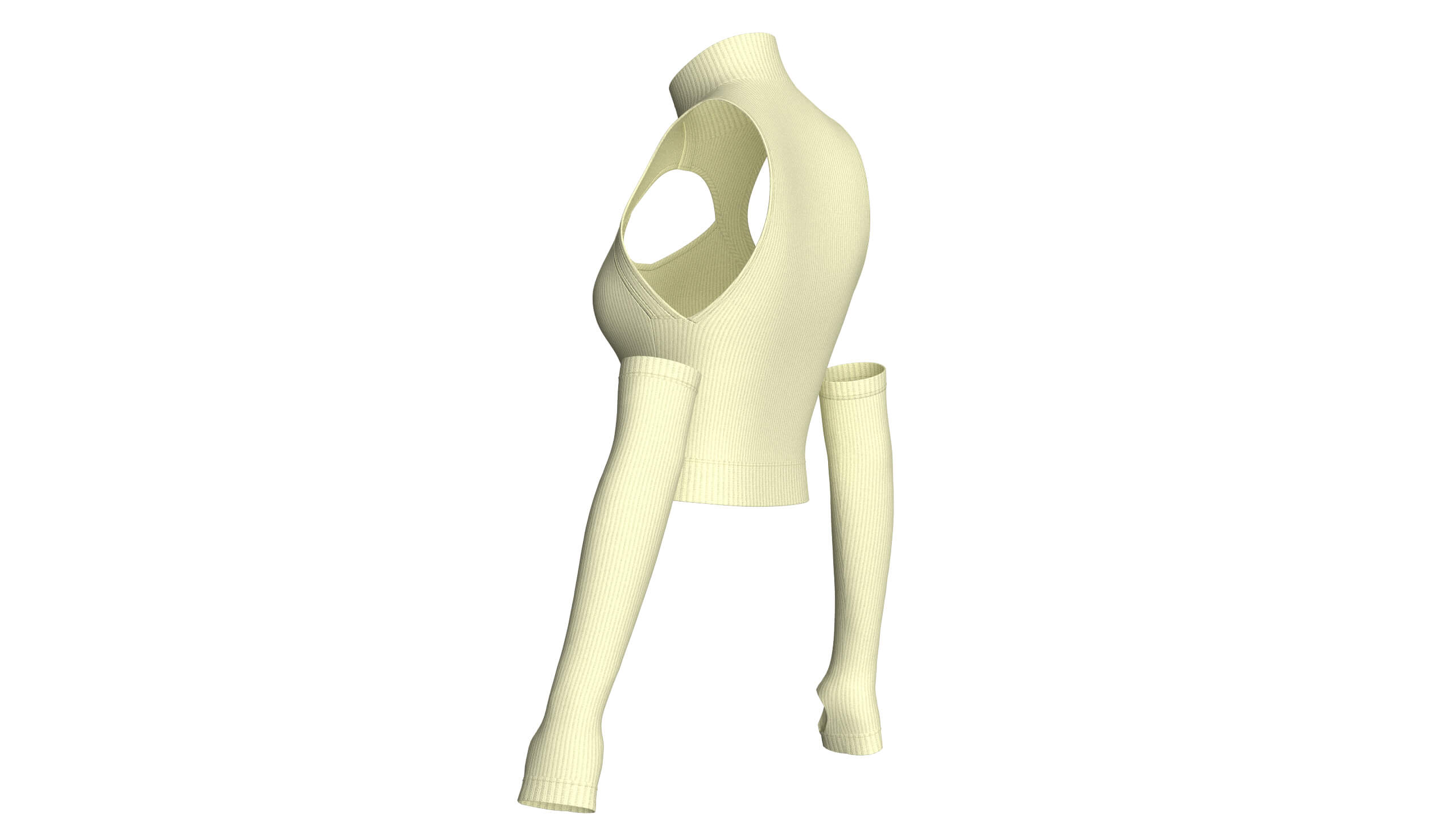 Girls Keyhole Crop Top with Thumbhole Sleeves 3D Model