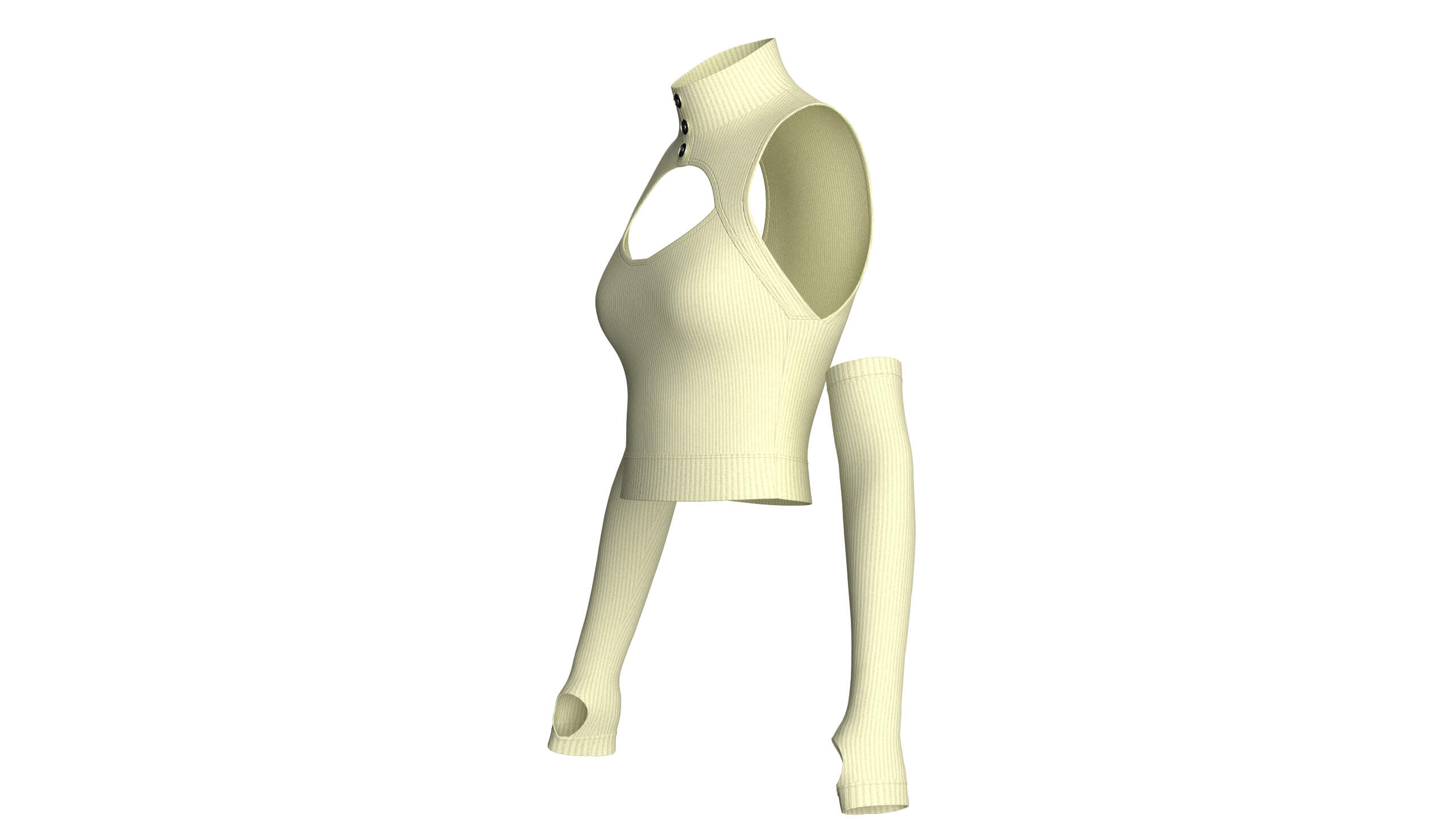 Girls Keyhole Crop Top with Thumbhole Sleeves 3D Model