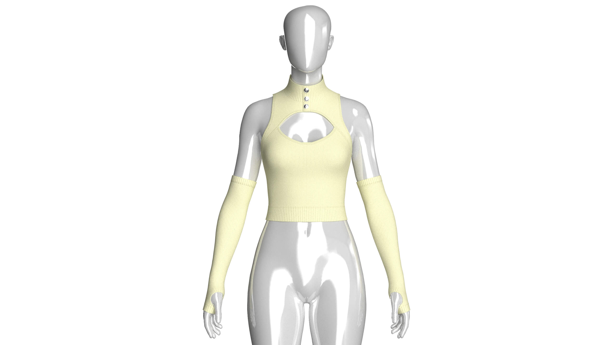 Girls Keyhole Crop Top with Thumbhole Sleeves 3D Model