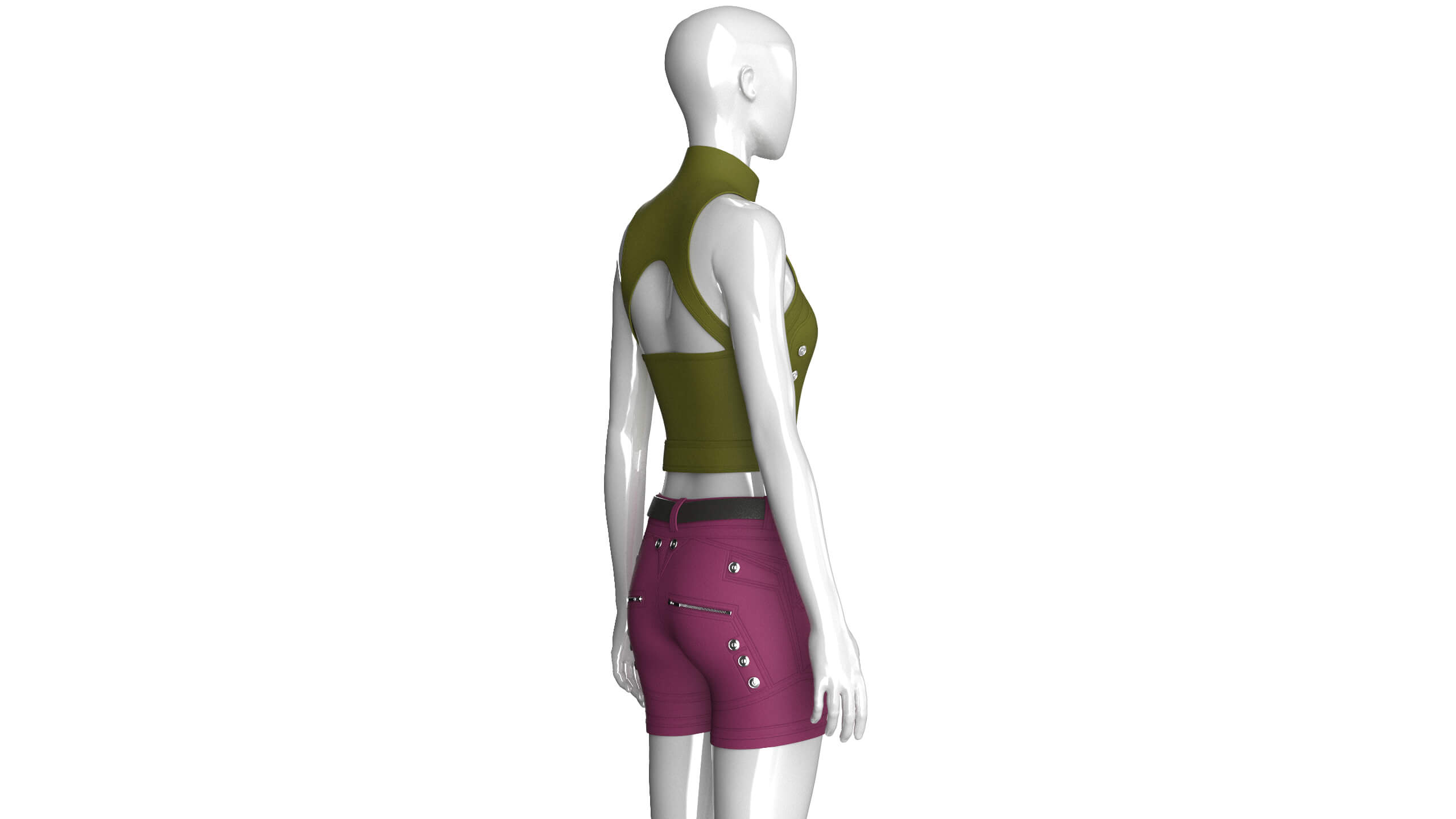 Girls Keyhole Lace-Up Crop Top with Utility Shorts 3D Model