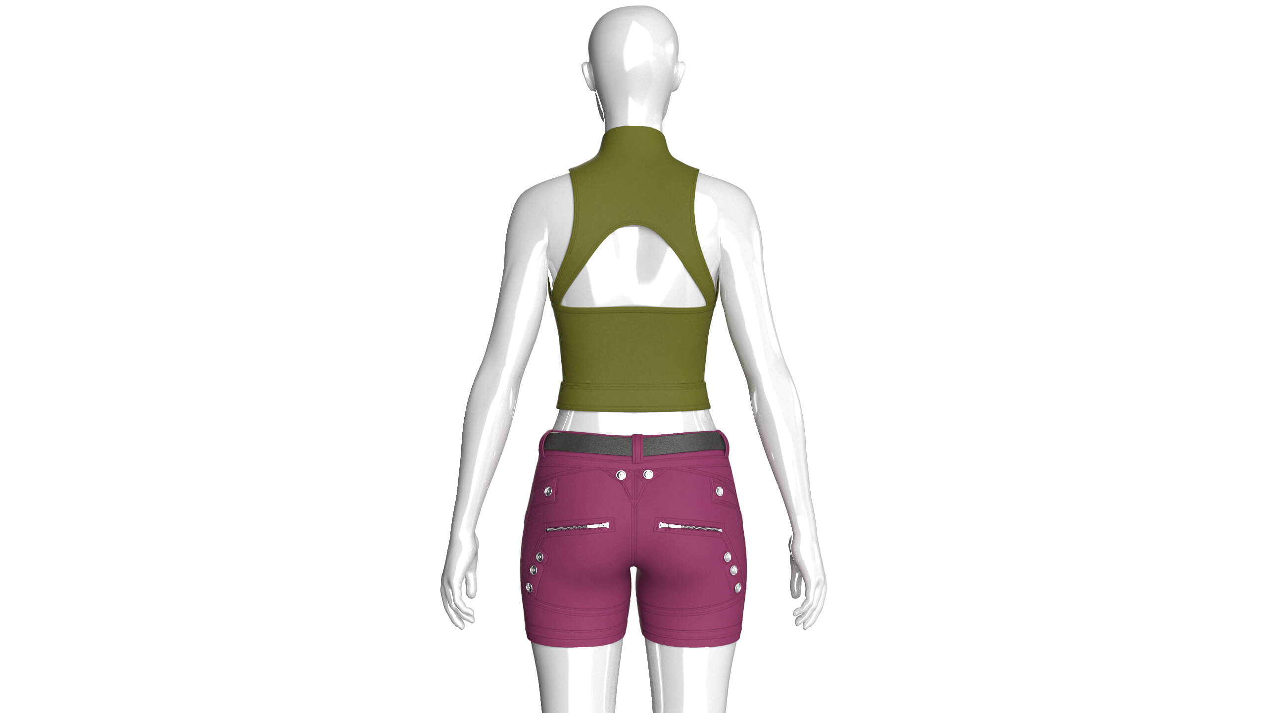 Girls Keyhole Lace-Up Crop Top with Utility Shorts 3D Model