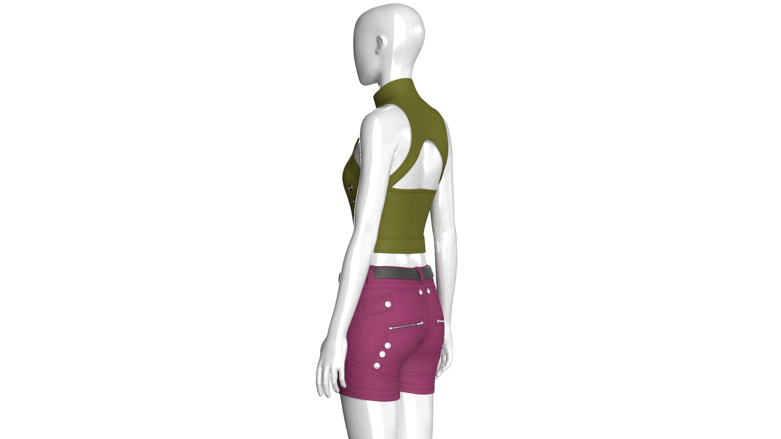 Girls Keyhole Lace-Up Crop Top with Utility Shorts 3D Model