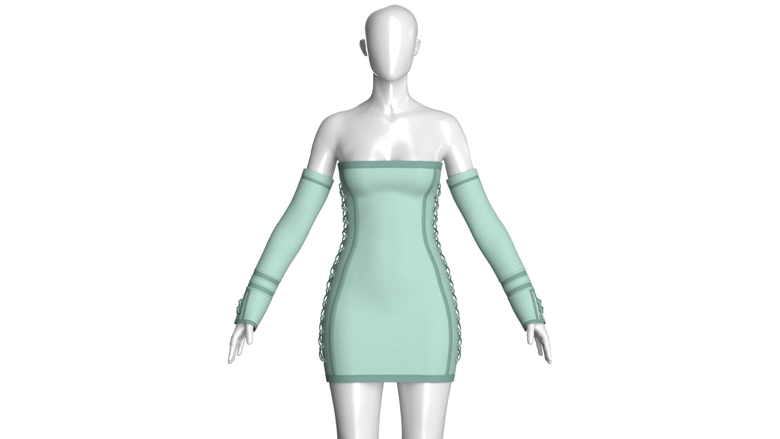 Girls Lace-Up Mini Dress with Sleeves 3D Model
