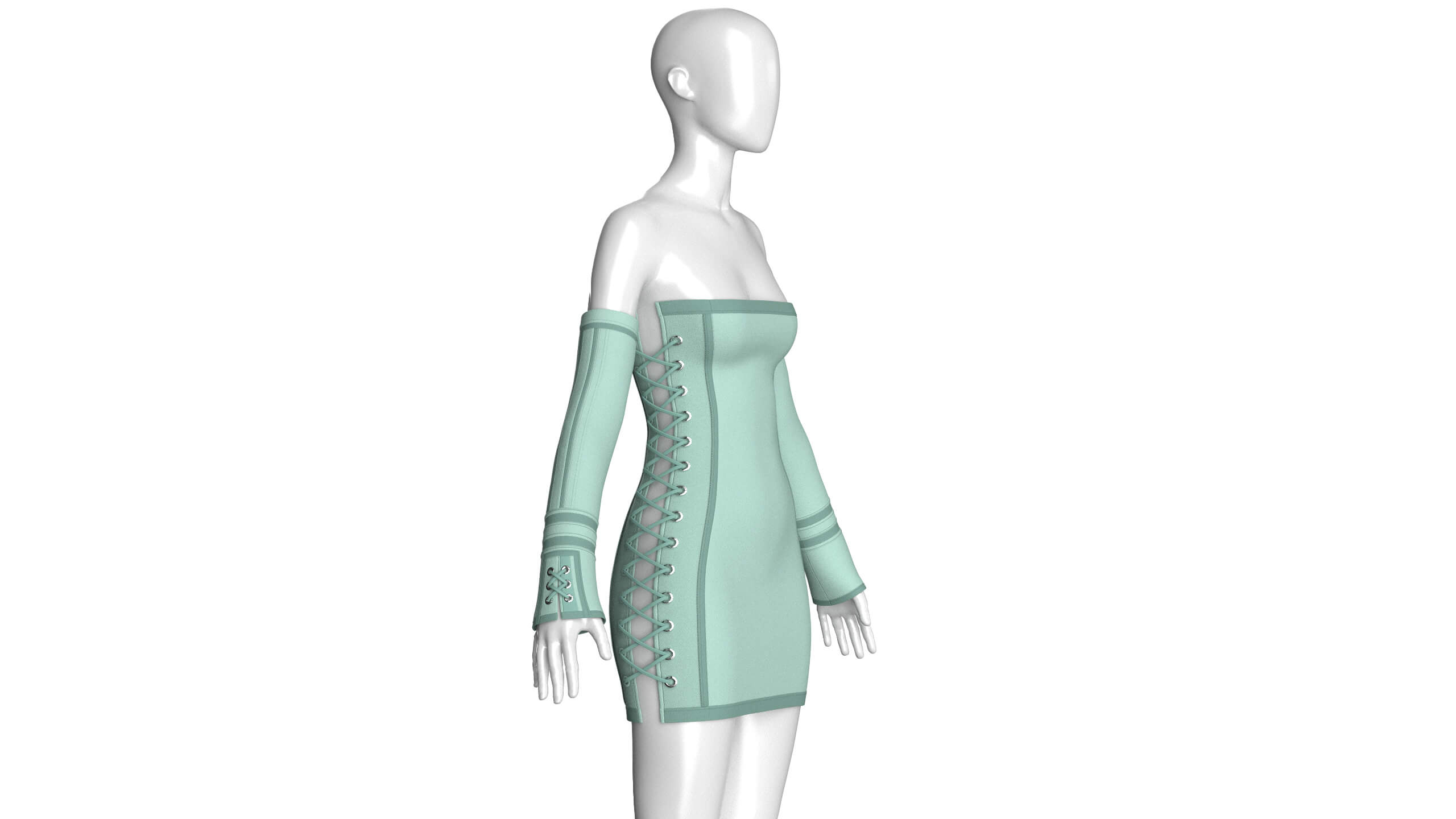 Girls Lace-Up Mini Dress with Sleeves 3D Model
