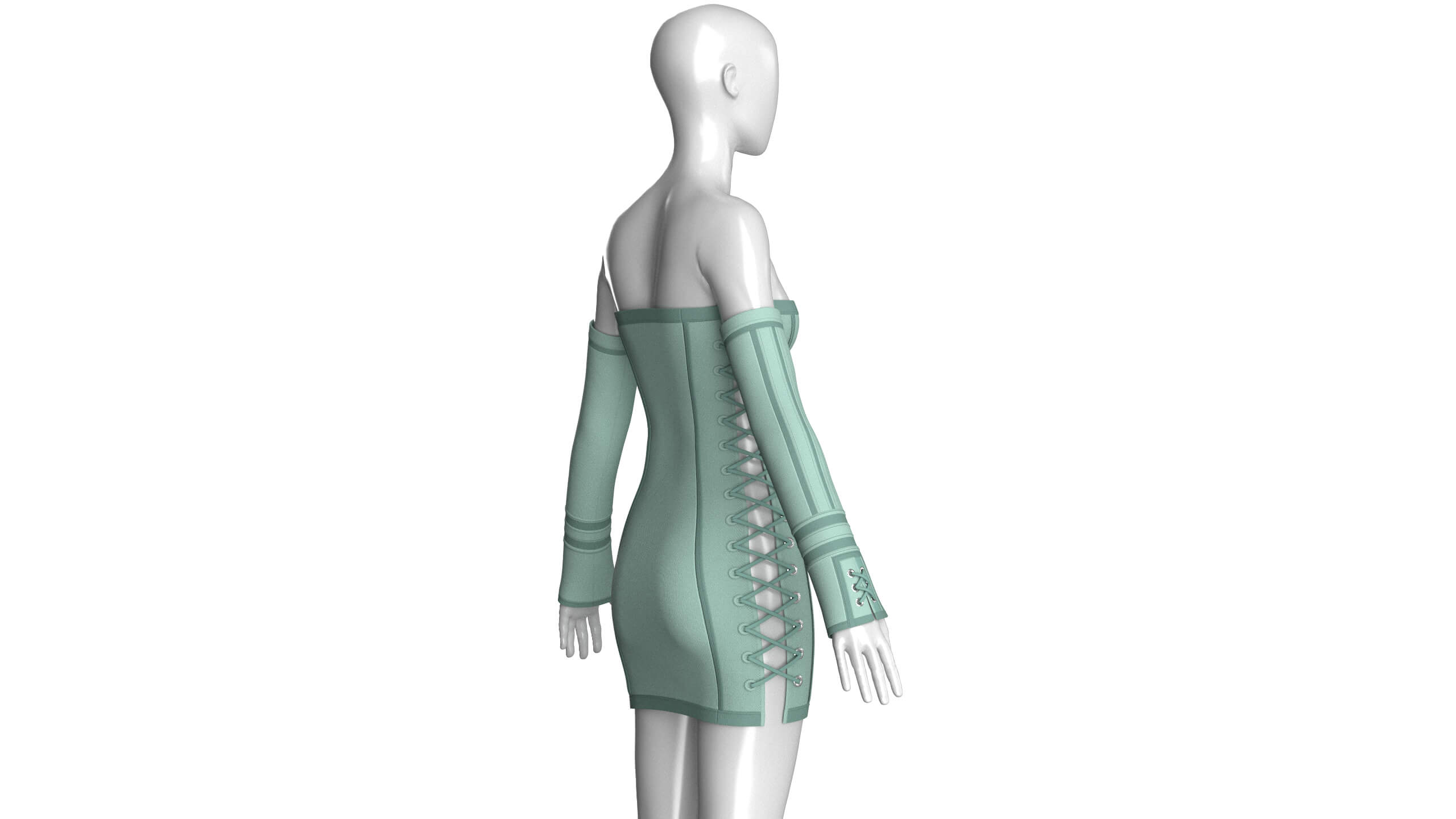 Girls Lace-Up Mini Dress with Sleeves 3D Model