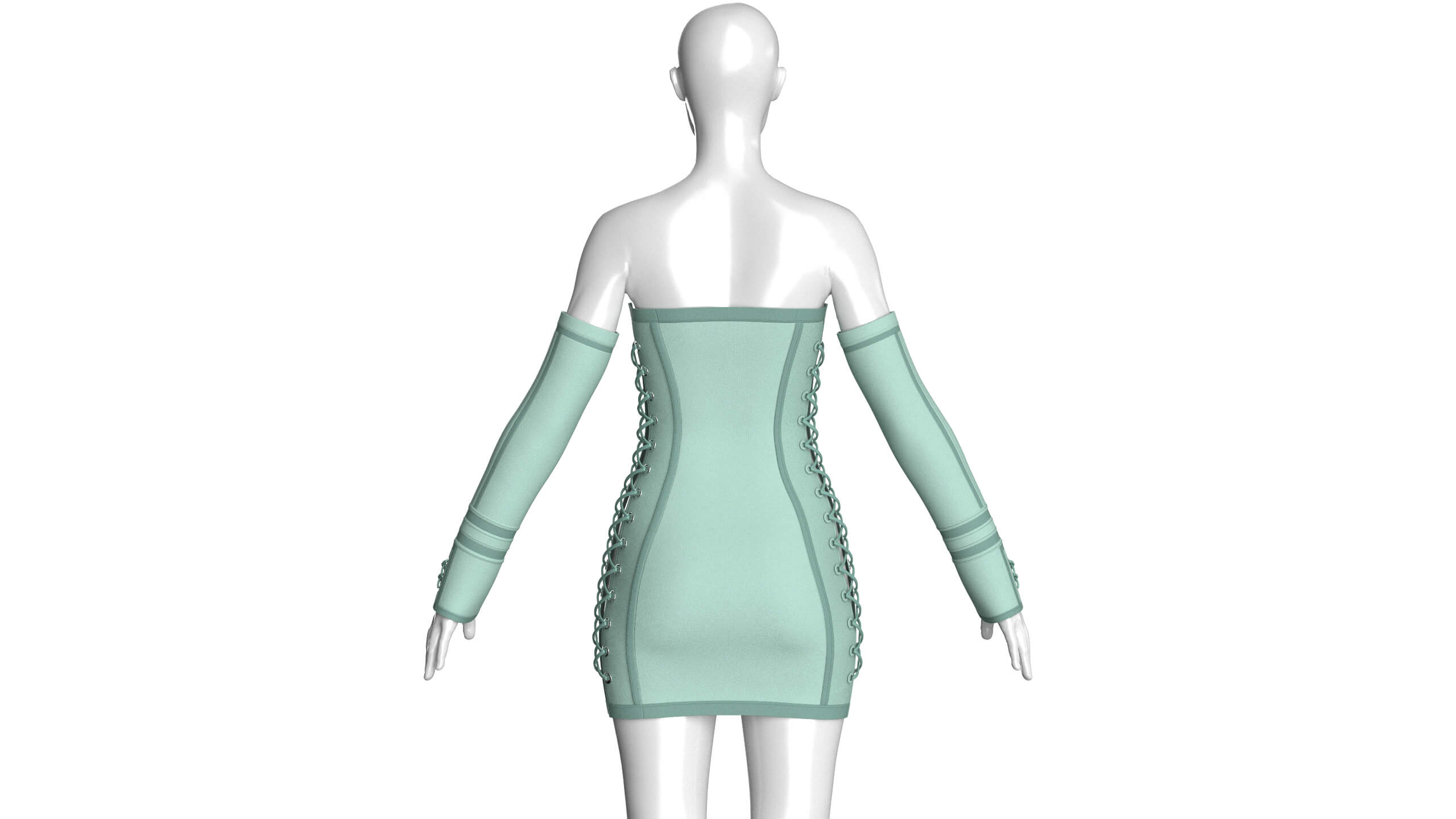 Girls Lace-Up Mini Dress with Sleeves 3D Model