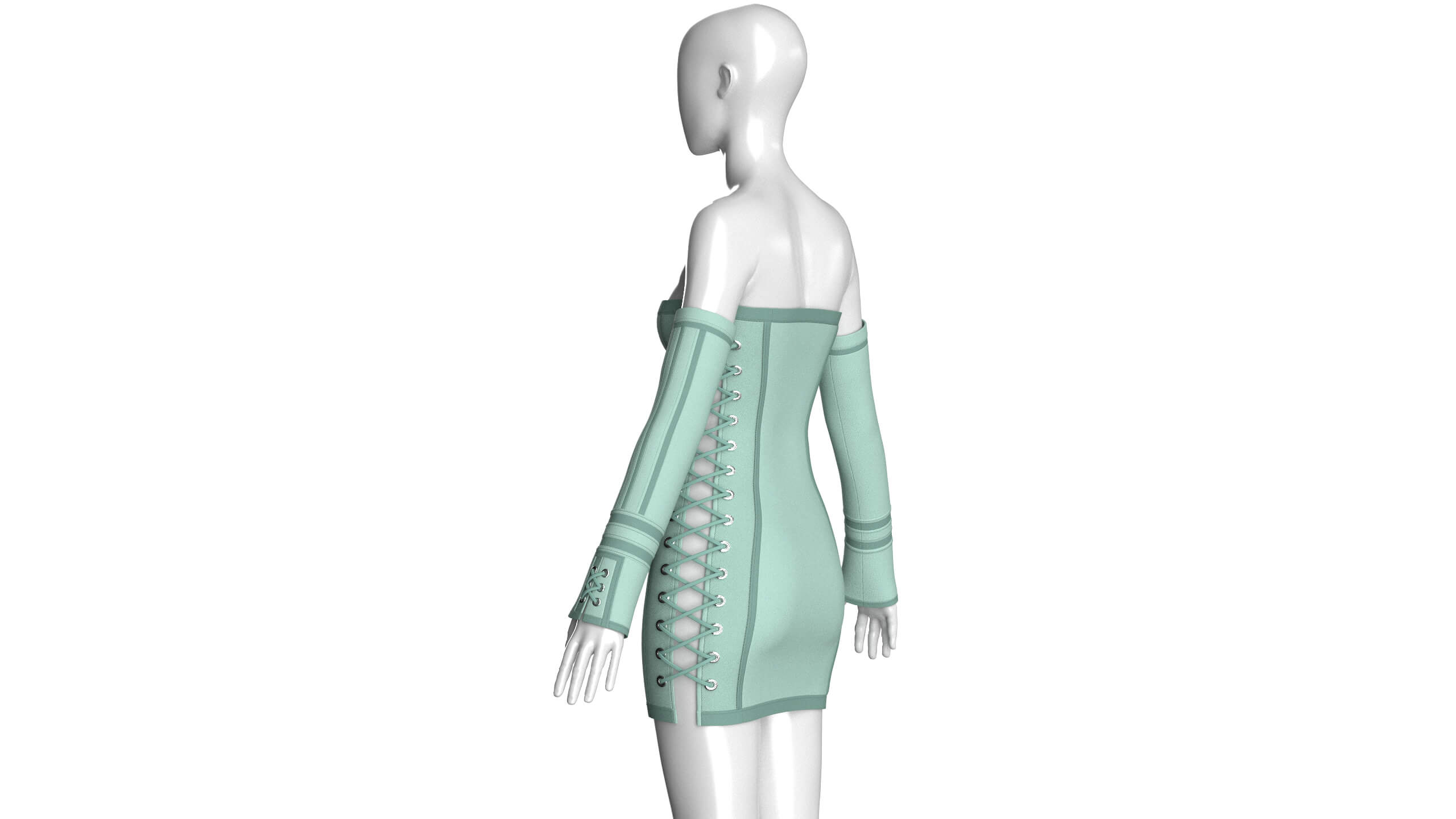 Girls Lace-Up Mini Dress with Sleeves 3D Model
