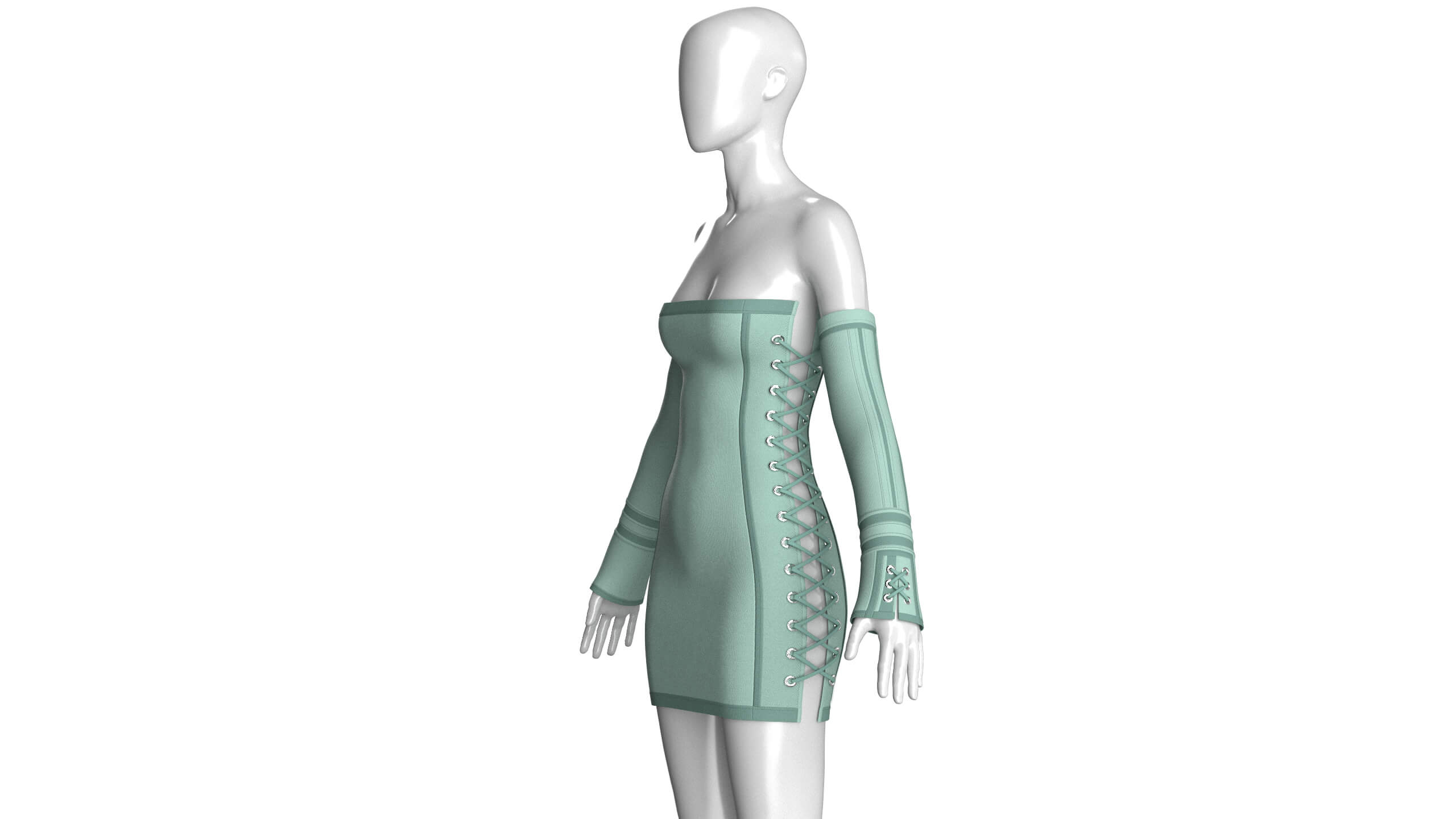 Girls Lace-Up Mini Dress with Sleeves 3D Model