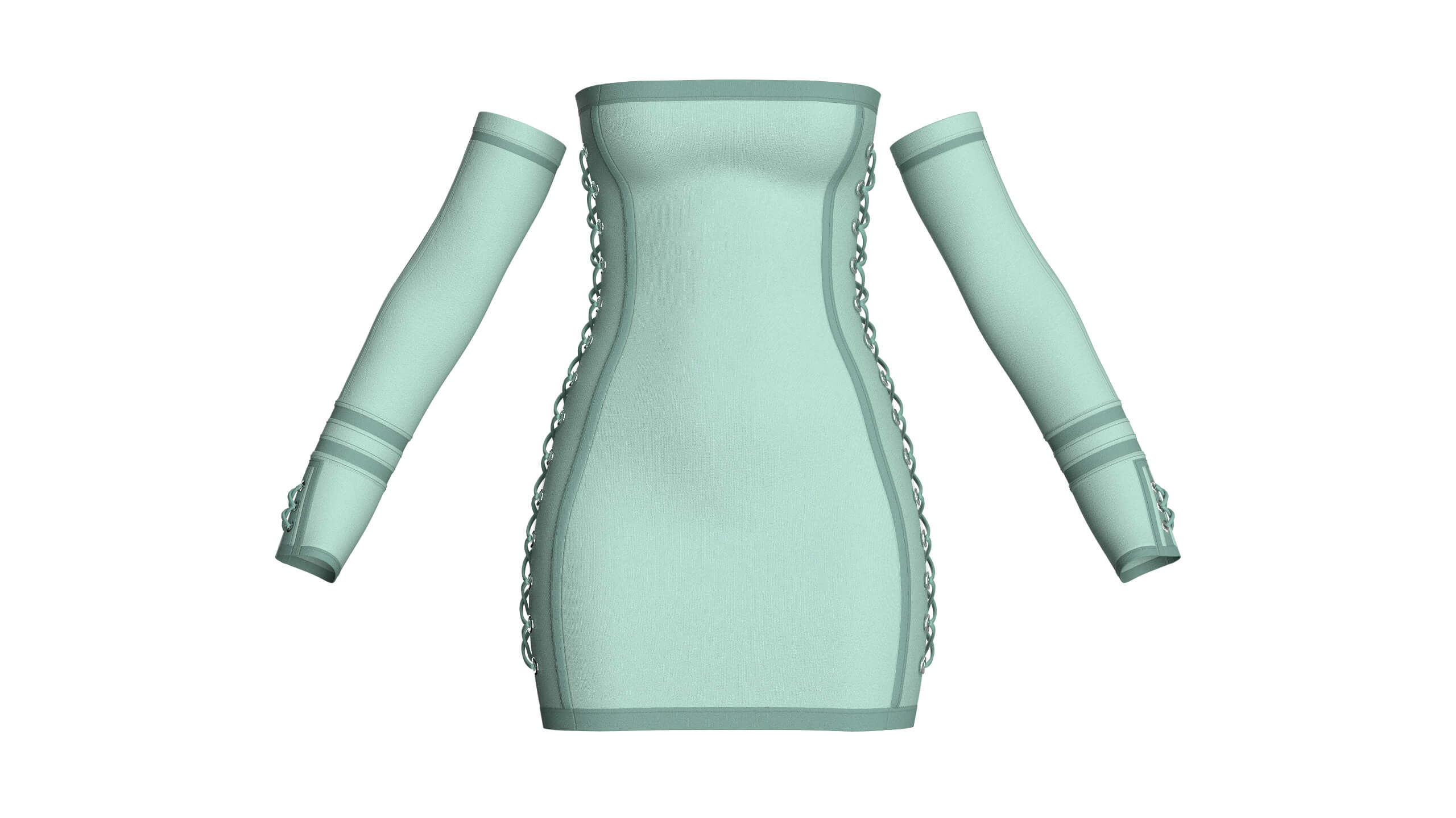 Girls Lace-Up Mini Dress with Sleeves 3D Model