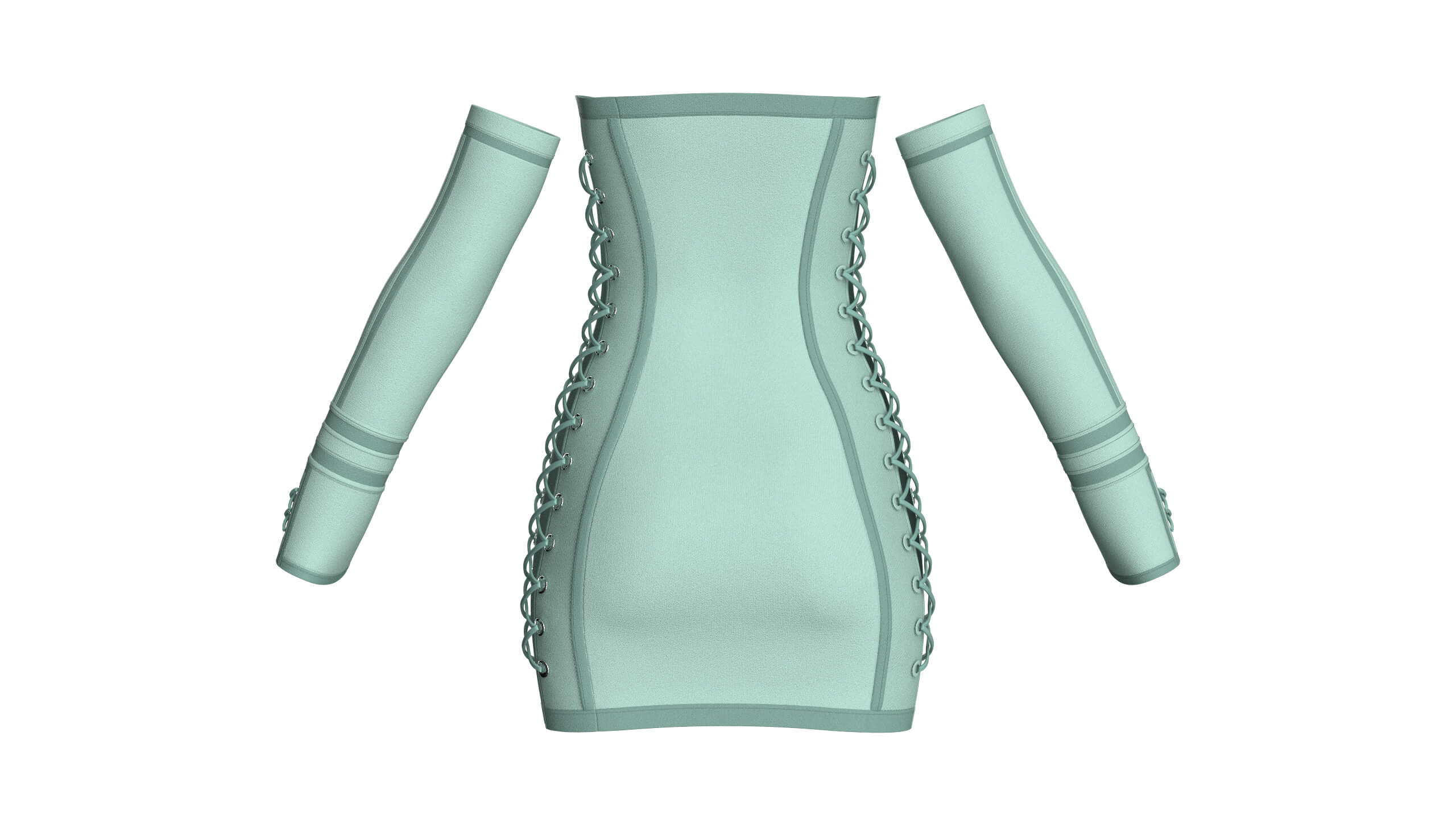 Girls Lace-Up Mini Dress with Sleeves 3D Model