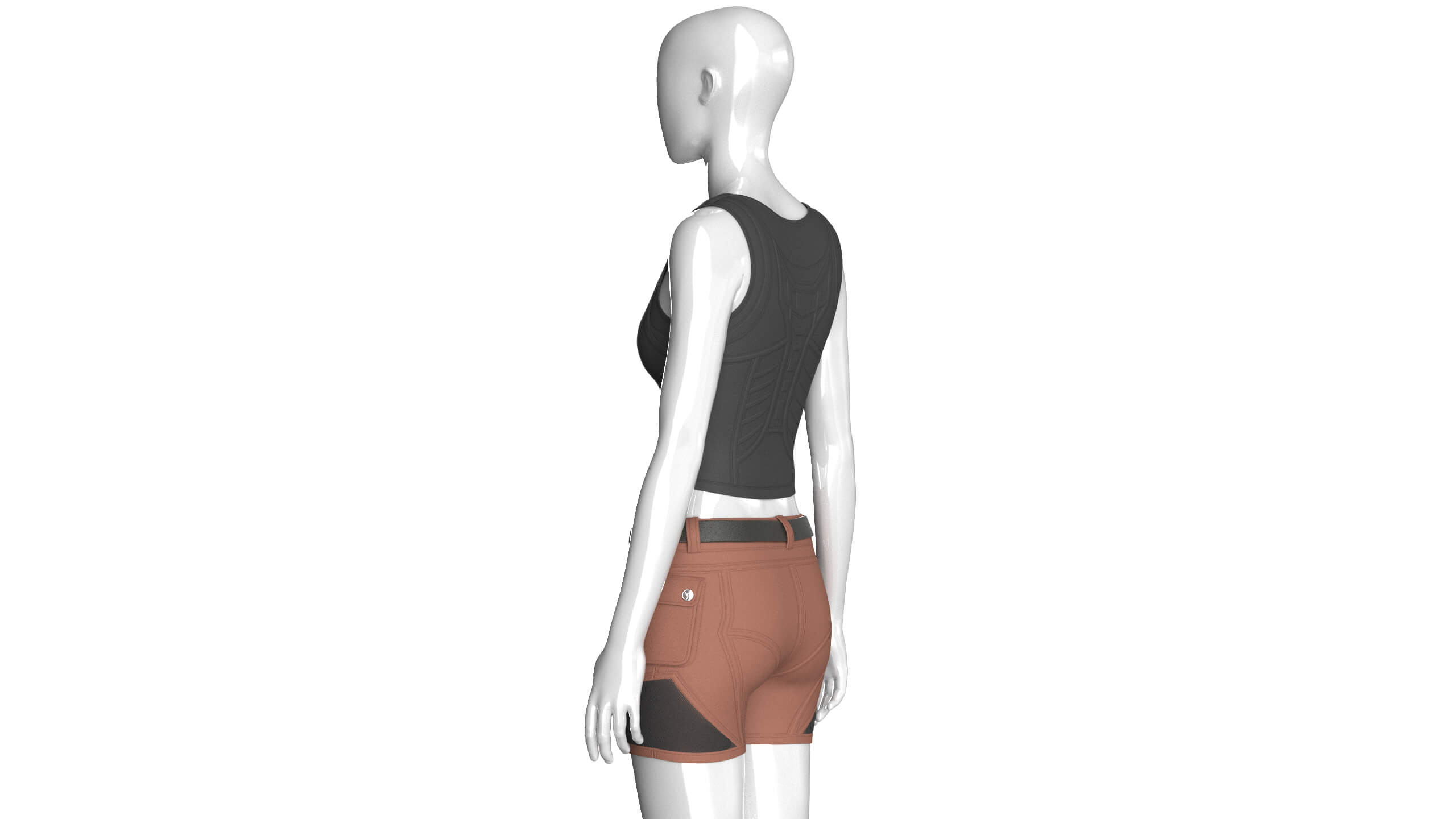 Girls Lace-Up Scoop Neck Crop Top with Shorts 3D Model